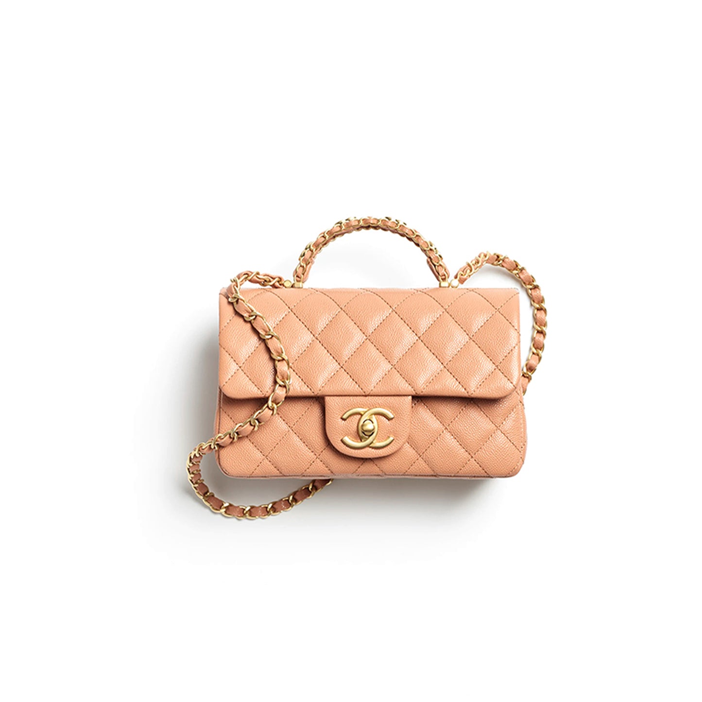 Ch*el mini flap bag with top handle grained shiny calfskin as5701 (19.5*12*6.5cm)