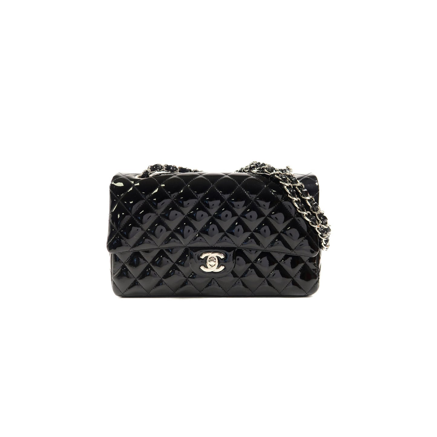 Ch*el jumbo classic patent double flap black leather shoulder bag a01112 (25*15.5*6.5cm)