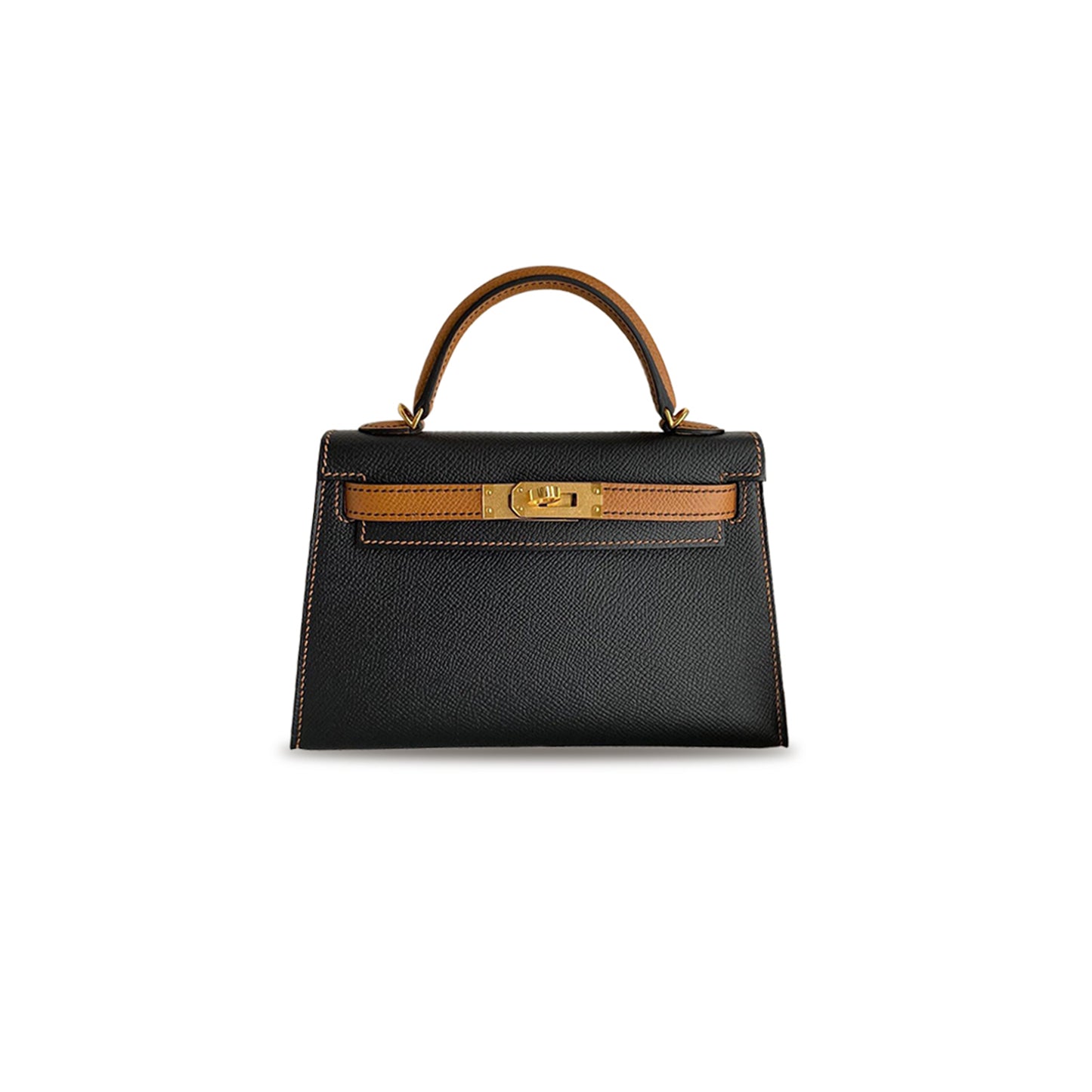 H**mes master mini kelly ii epsom black with gold brown gold buckle (19*12*5.5cm)