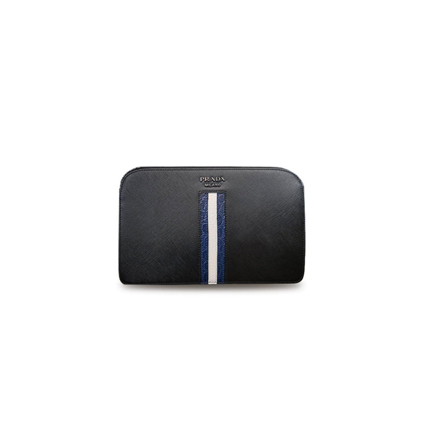 Pra*a black saffiano leather and alligator zip pouch 2ng056 (26.5*17*5cm)