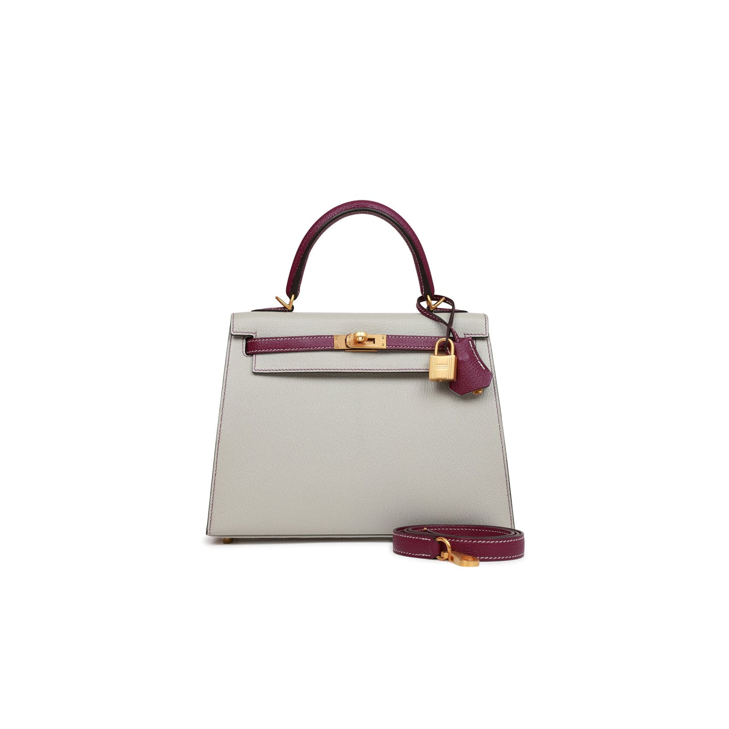 H**mes special order (hss) kelly sellier 25 gris perle and anemone chevre brushed gold hardware handmade(25*17*7cm)
