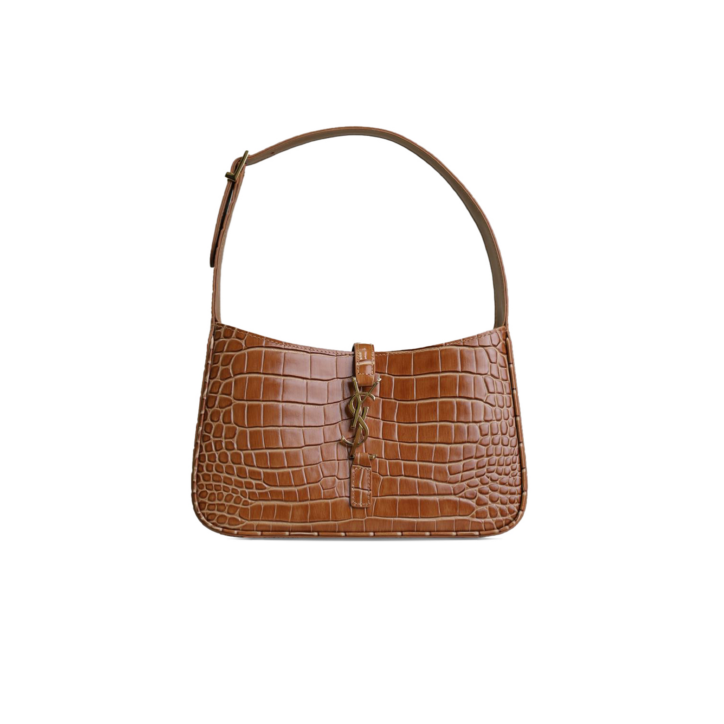 Y*L le 5 À 7 in crocodile-embossed shiny leather brown 6684124582 (25*14*6cm)