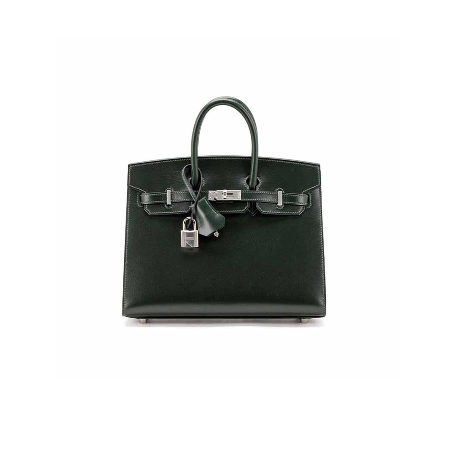 H**mes BIRKIN 25 SELLIER VERT FONCE BOX CALF PALLADIUM HARDWARE (25*20*13cm)