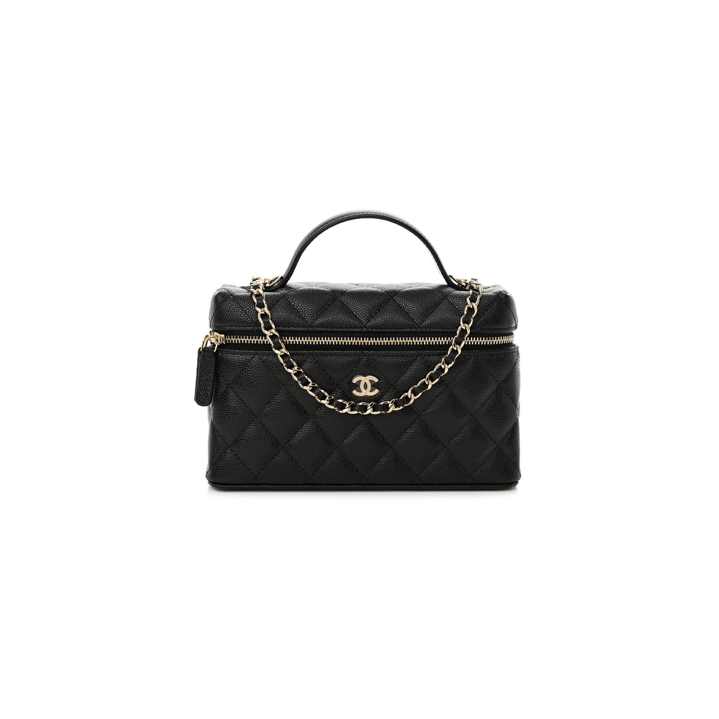 Ch**el caviar quilted top handle slim vanity with chain black ap4385 (19.5*17*5cm)