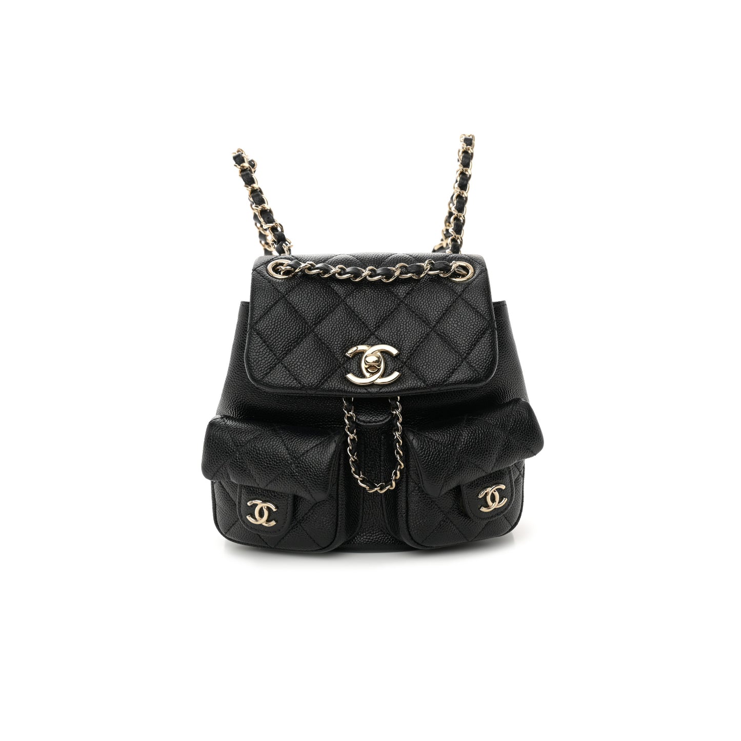 Ch*el master shiny caviar quilted small duma pockets drawstring backpack black (17.5*16.5*10cm)