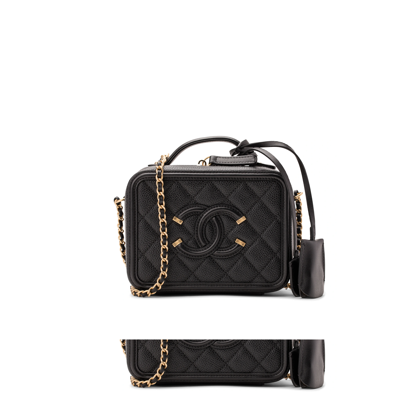 Ch*el caviar quilted small filigree vanity case black (16*13*7cm)