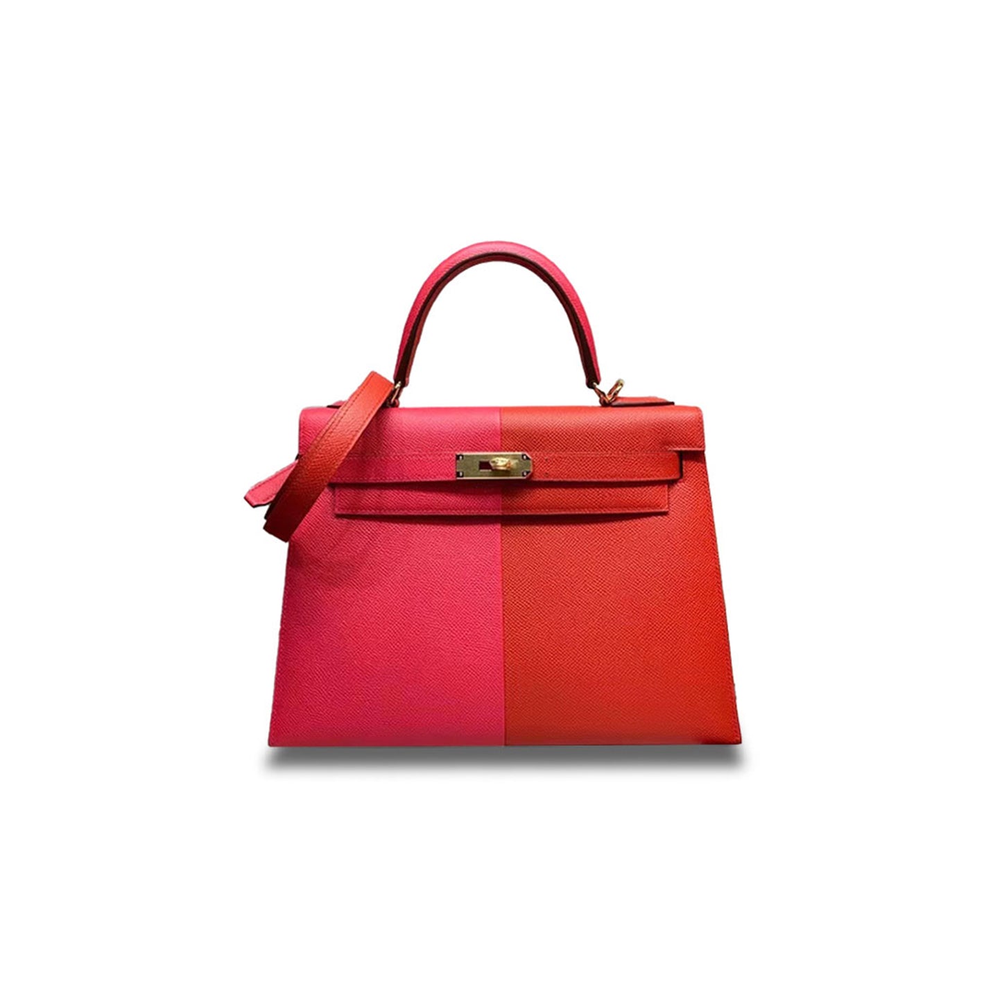 H**mes kelly 25 epsom leather, extreme pink heart red, floral blue inner spelling, gold buckle (25*17*7cm)