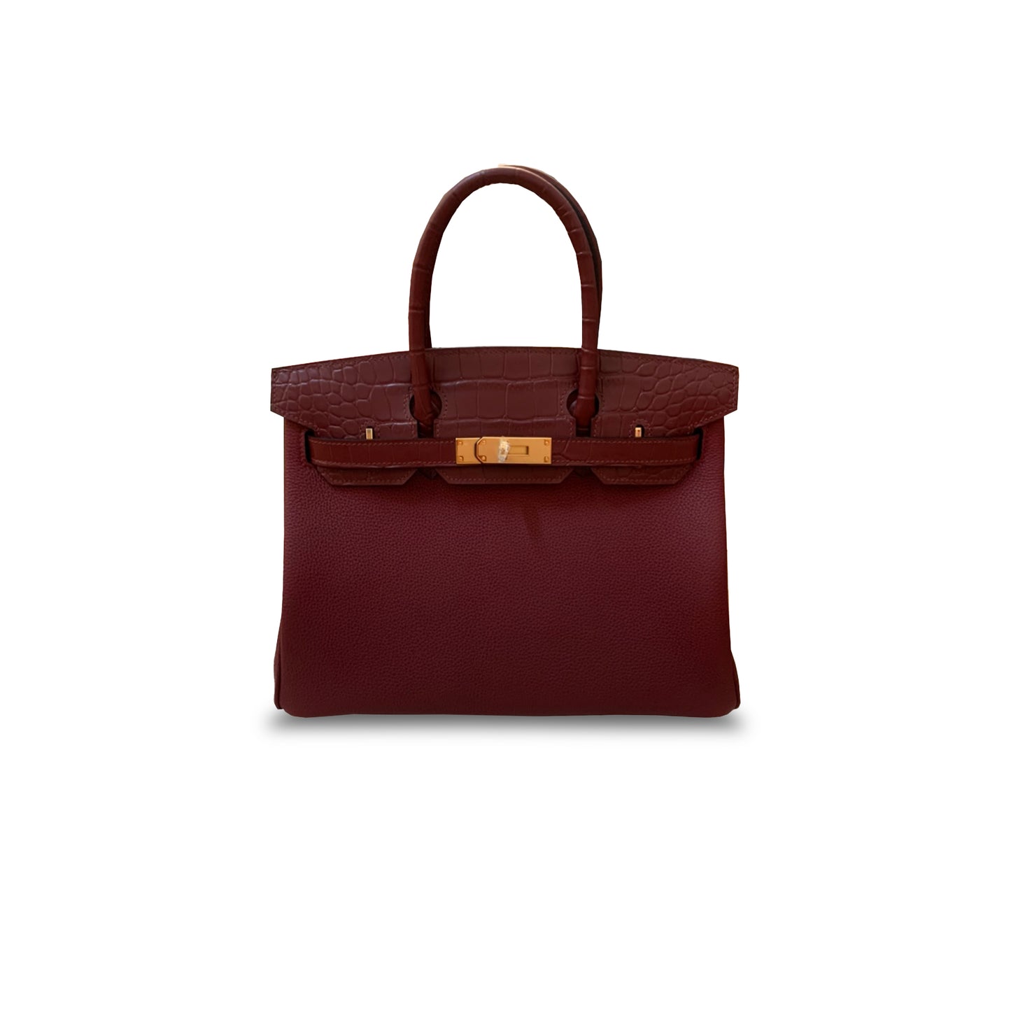 H**mes master birkin 30 matte crocodile and togo leather burgundy gold buckle h076235ck39 (30*22*16cm)