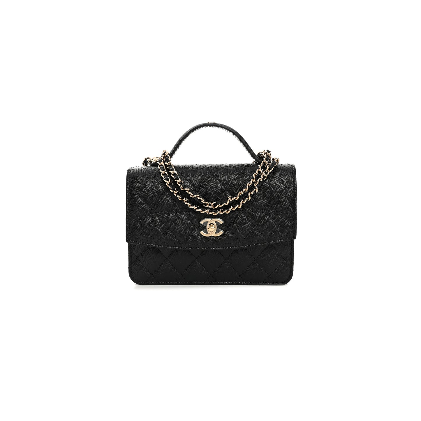 Ch**el caviar quilted trendy handle clutch with chain black (18*14*4cm)