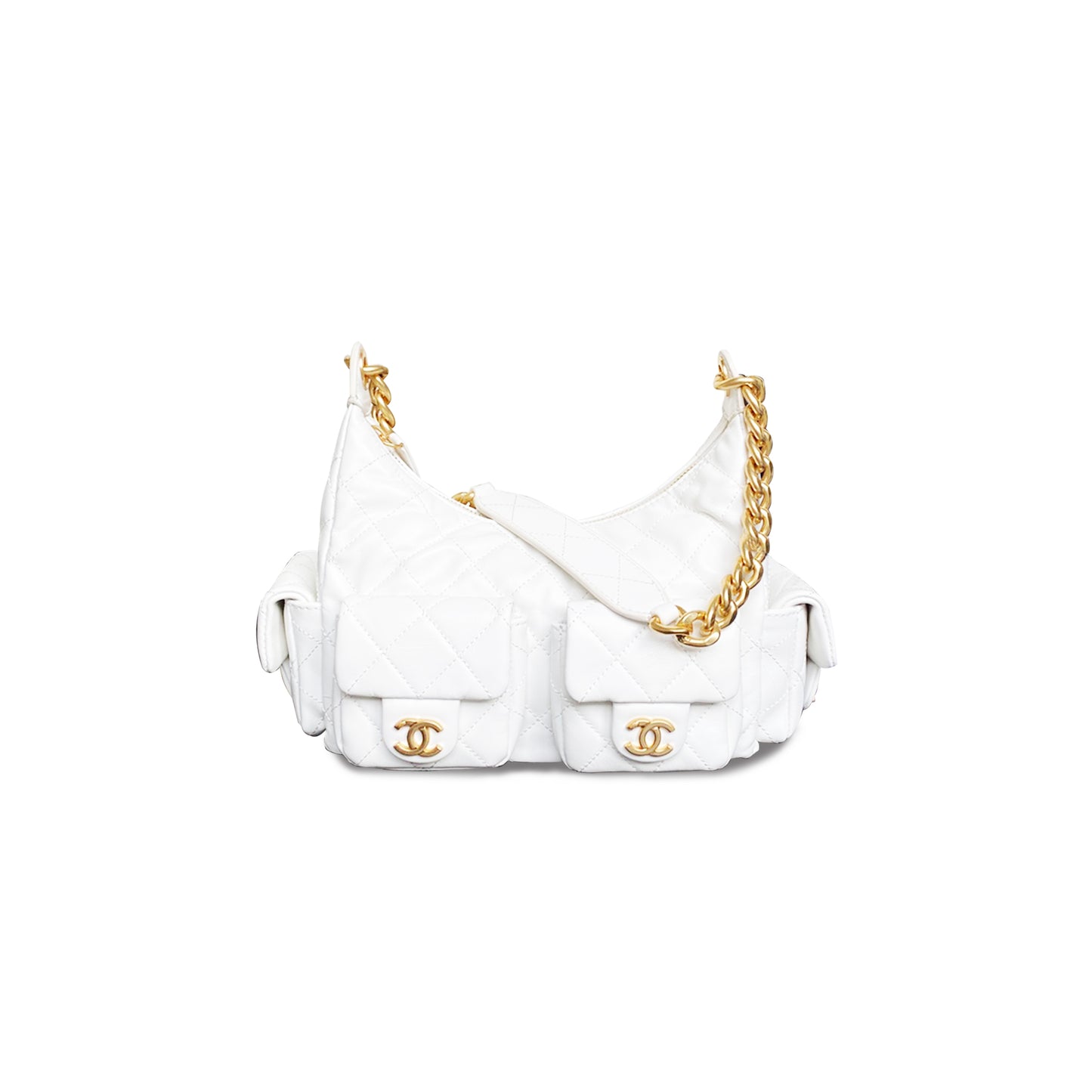 Ch*el shiny lambskin gold-tone metal white as5339 (31*22*15cm)