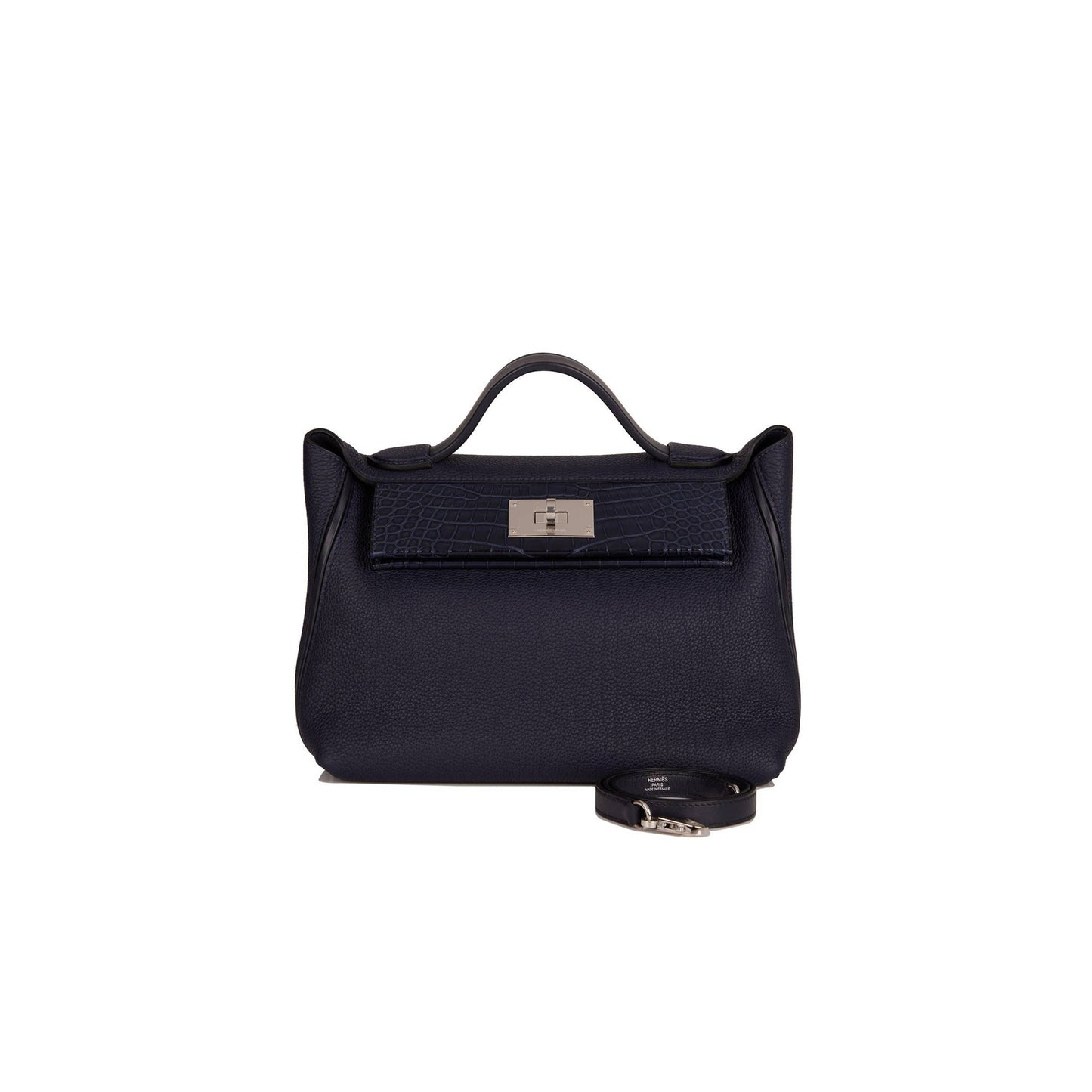 H**mes 2424 bag 29 bleu nuit alligator and togo touch palladium hardware (29*24*15cm)