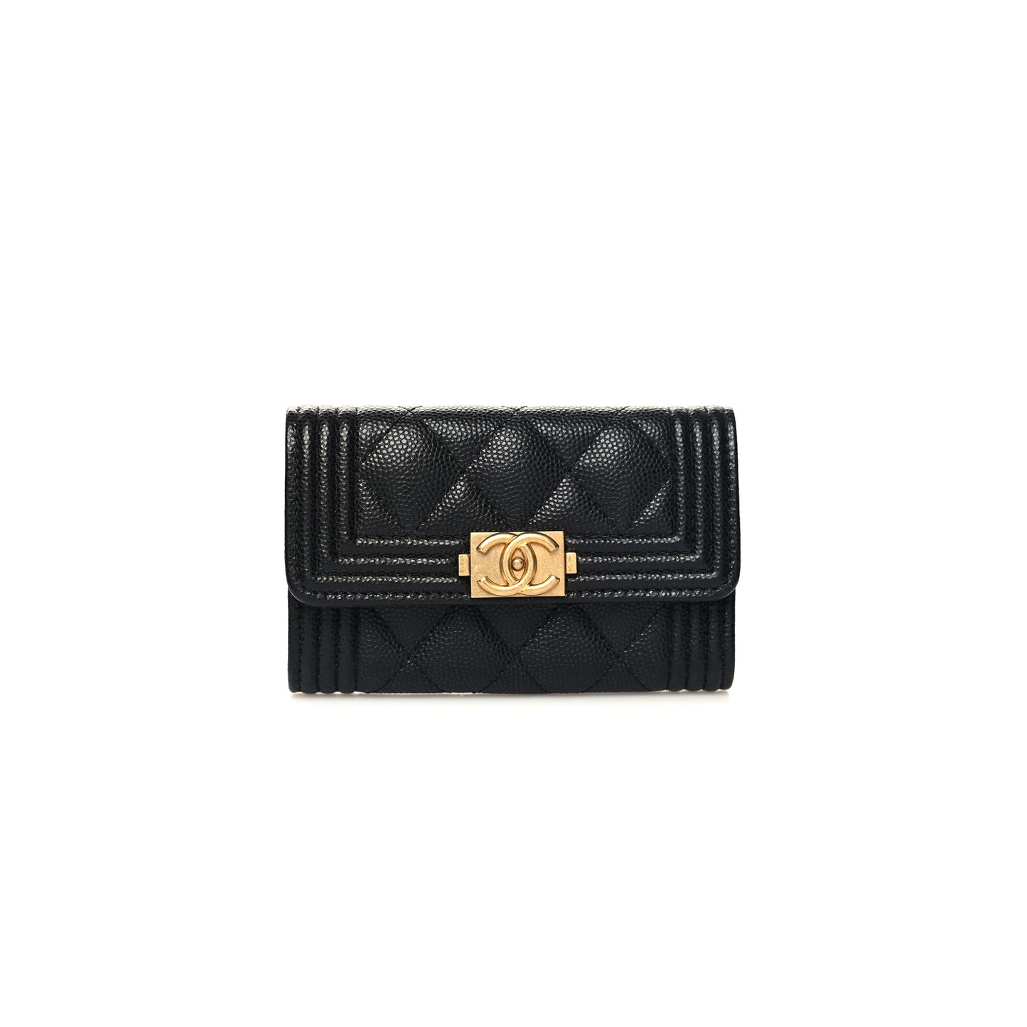Ch*el caviar quilted boy flap card holder black a80603 (11.3*7.5*2.1)