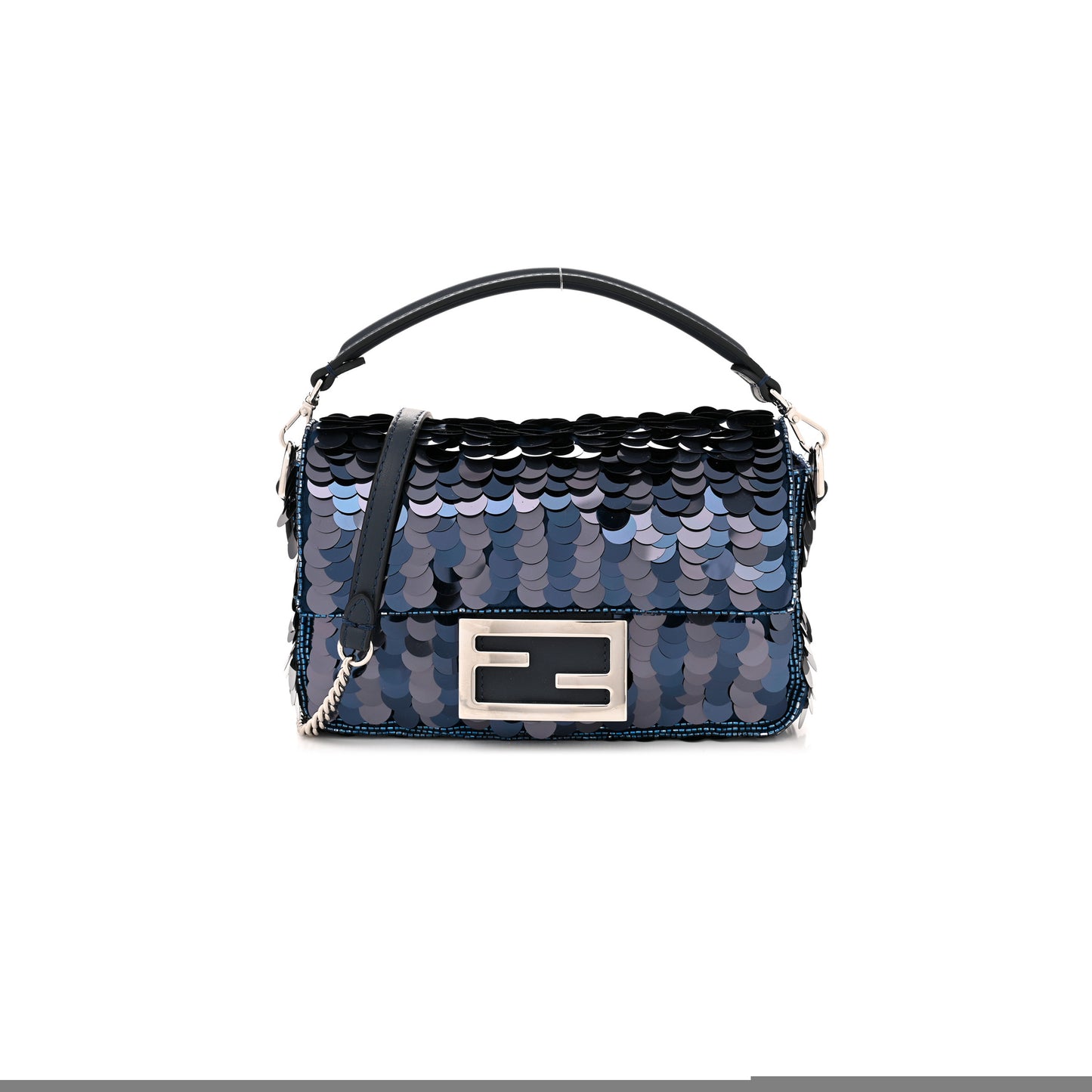F**di sequin paillettes shiny nappa pequin mini baguette dark blue lunai (18*13*5cm)