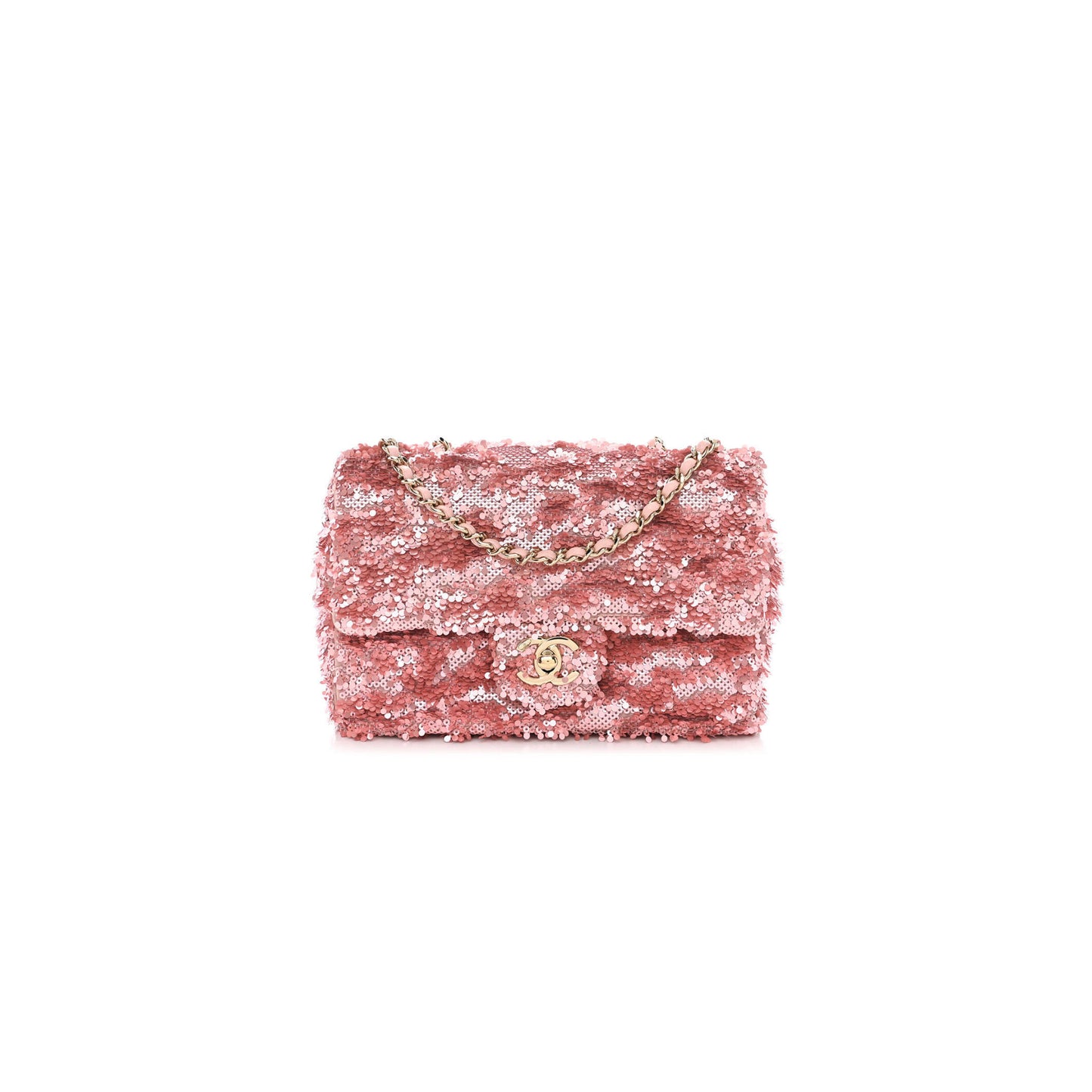 ch*el flap bag sequins & gold-tone metal G01den & pink as4561 (21*14*8cm)