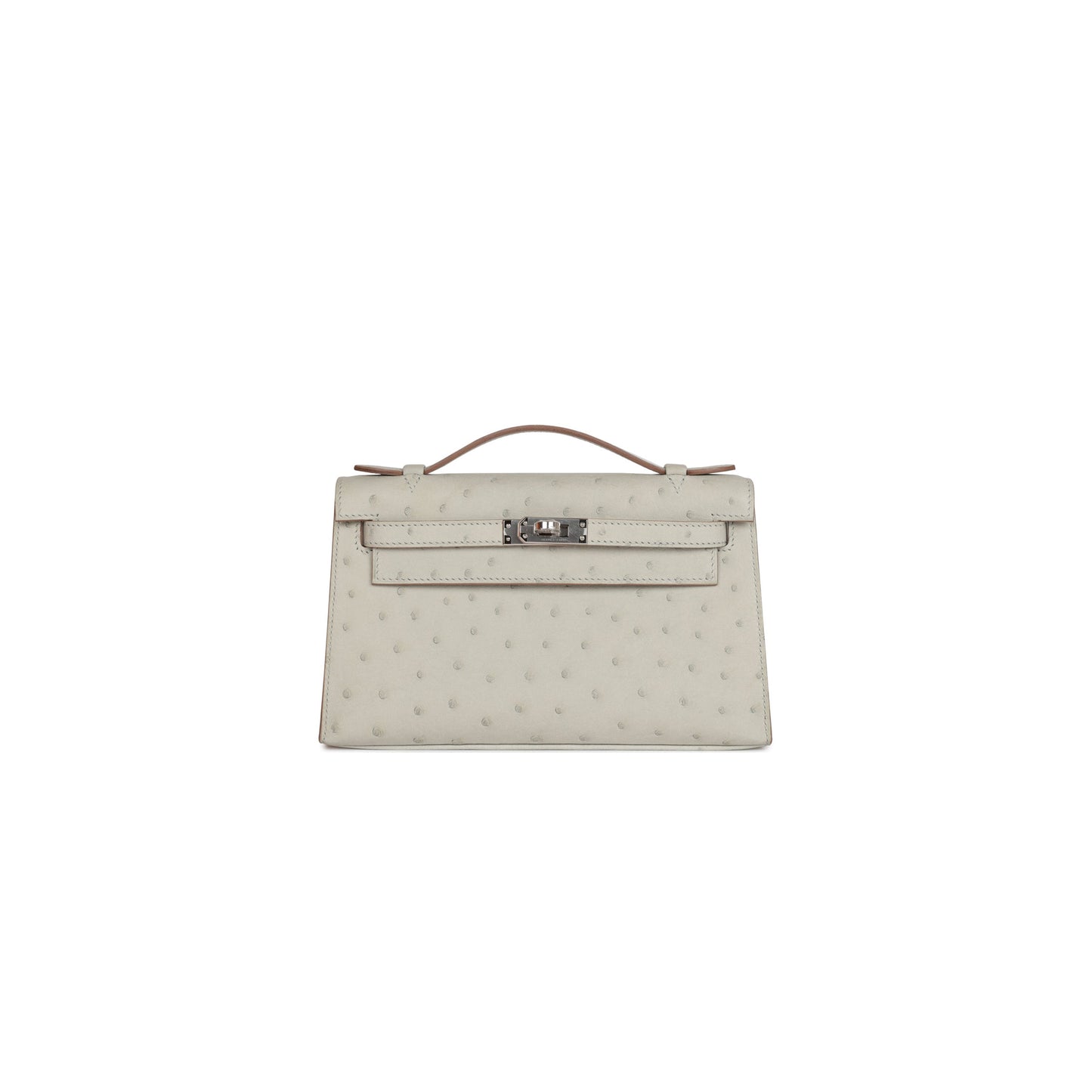 H**mes mini kelly pochette gris perle ostrich palladium hardware (22*14*7cm)
