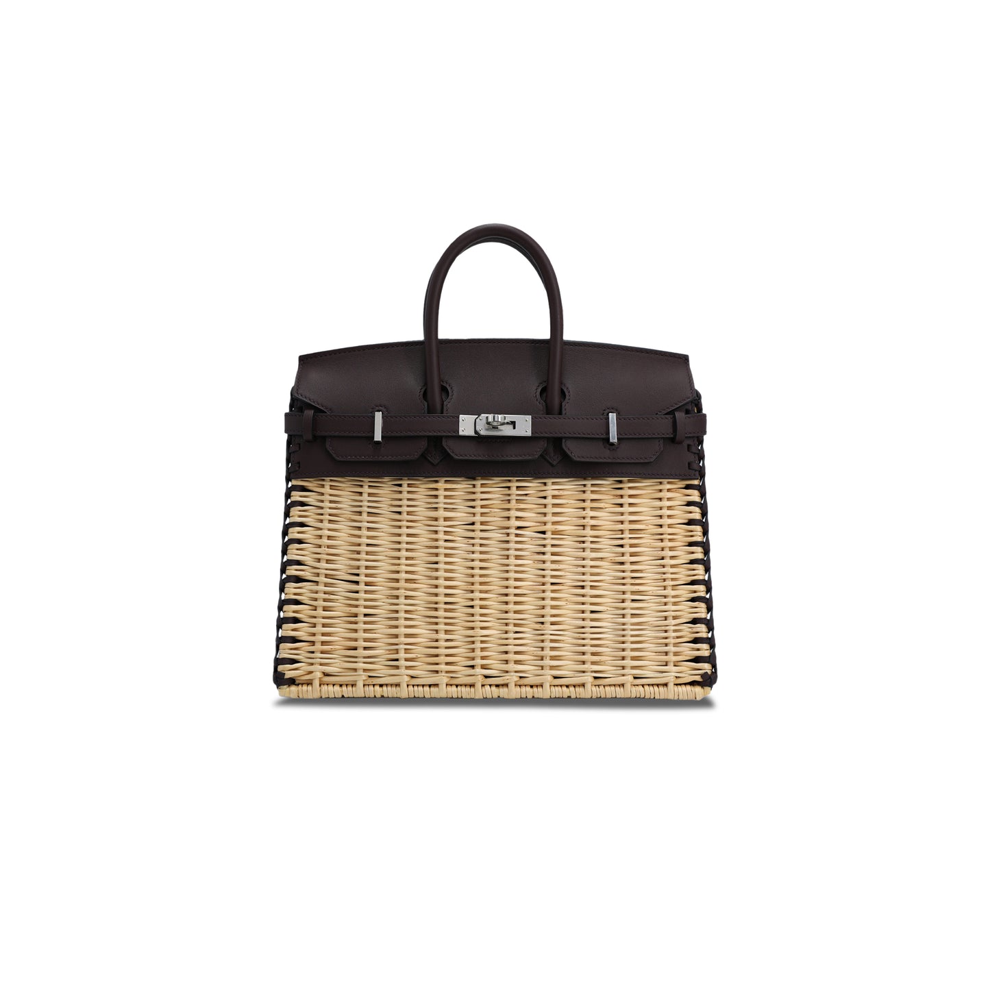 H**mes master birkin picnic 25 leather wicker silver buckle bag 4180752856 (25*20*13cm)