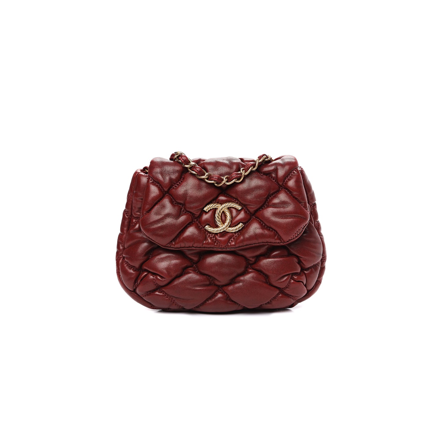 Ch*el lambskin mini bubble quilt flap bordeaux 541635 (38*20*18cm)