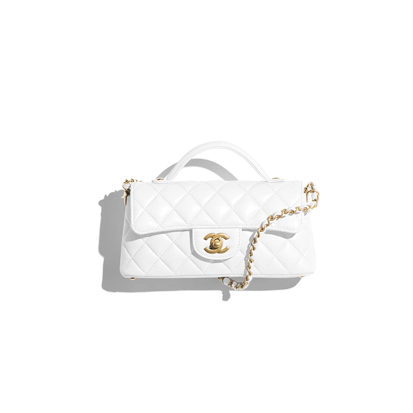 Ch*el mini flap bag with top handle lambskin & gold-tone metal white as5354 (20*14*5.5cm)