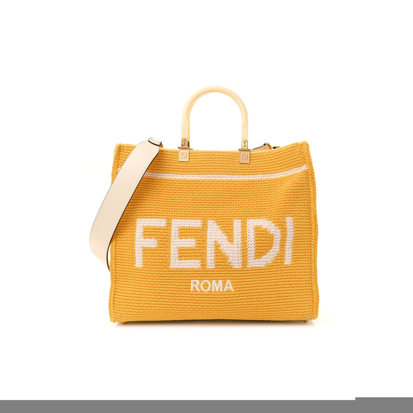 F**di crochet vitello king logo plexiglass medium F**di sunshine shopper tote mimosa panna (36*31*15cm)