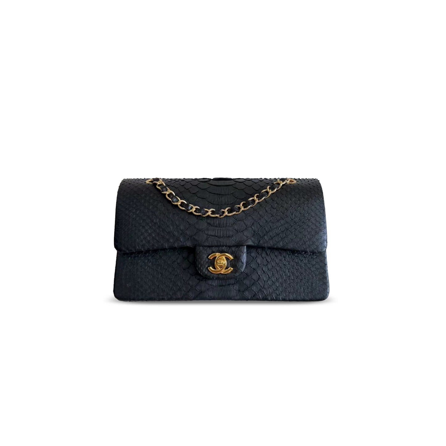 Ch**el master black python medium classic double flap gold hardware 4152760 (25.5*15.5*6.5cm)