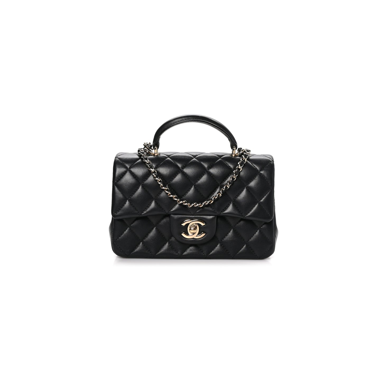 Ch*el lambskin quilted mini top handle rectangular flap black as2431 (20*14*7cm)
