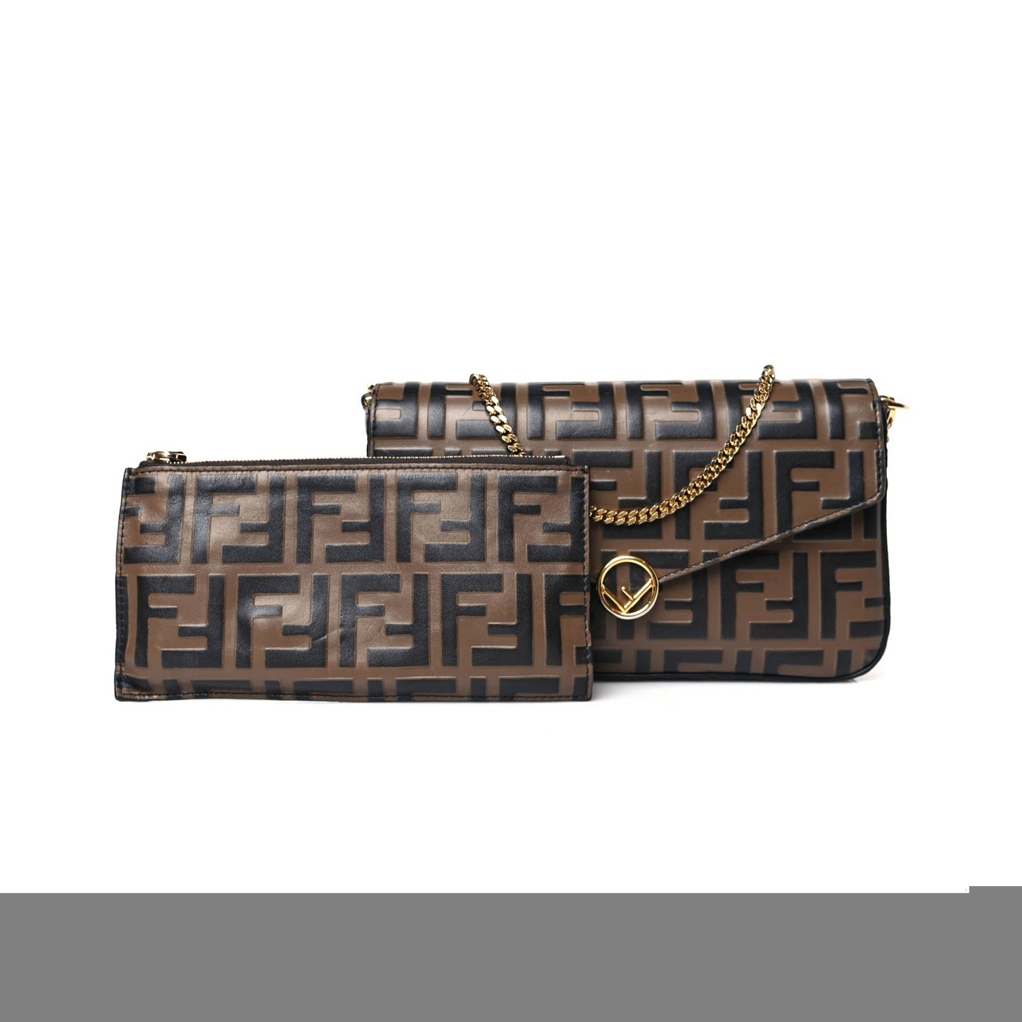 F**di vitello soft f is F**di bi-color ff 1974 embossed envelope wallet on chain with pouches maya black (21*12*3cm)