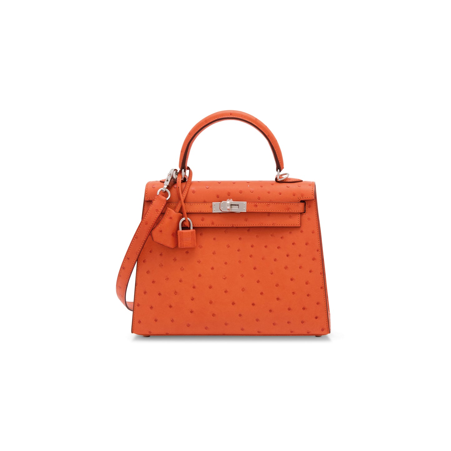 H**mes master ostrich orange kelly 25 with palladium hardware (25*17*7cm)