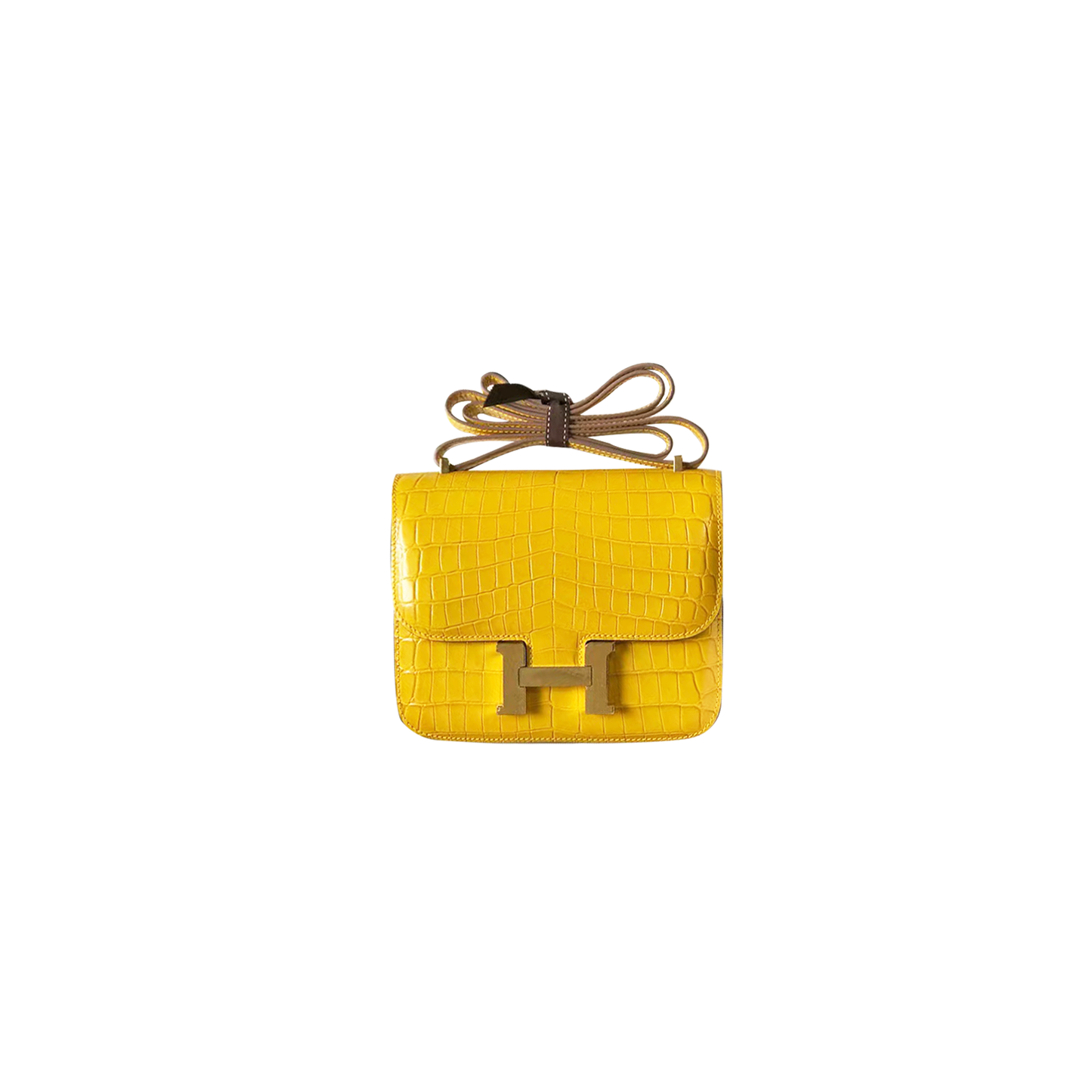 H**mes constance 18 alligator lemon yellow gold hardware (18cm)