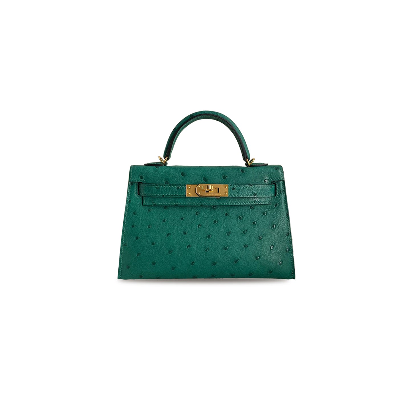 H**mes master mini kelly ii sellier vert verone ostrich gold hardware (19*12*5.5cm)