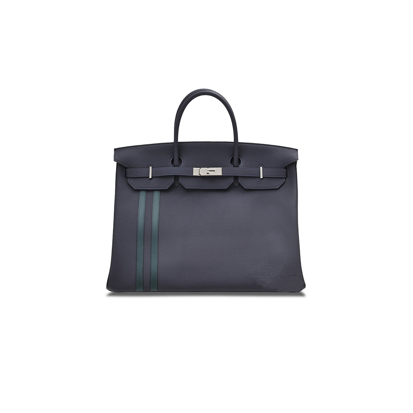 H**mes master birkin 30 togo leather sapphire blue and peacock green silver buckle bag h028365ck03 (30*22*15cm)