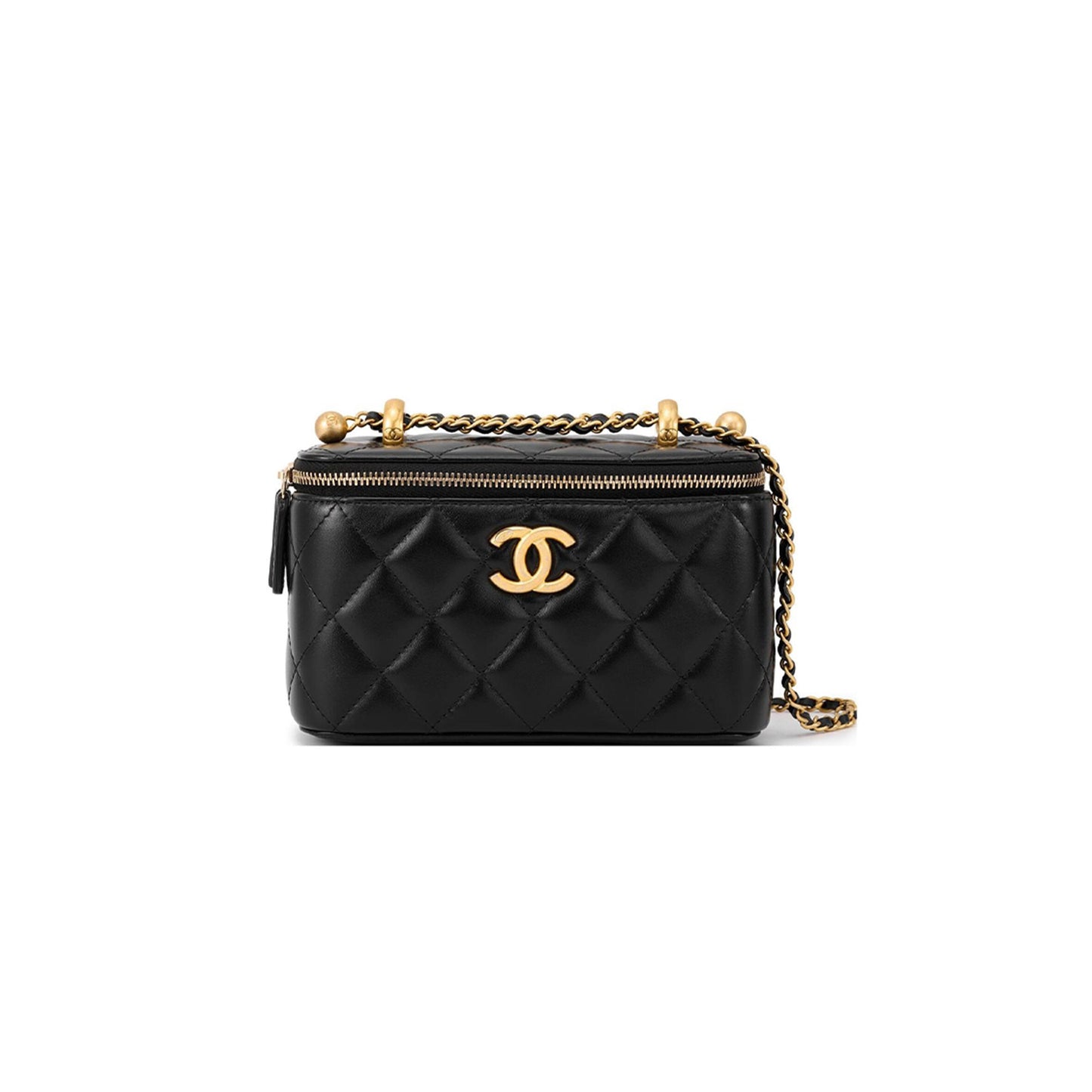Ch**el master cow leather makeup bag box bag crossbody bag shoulder bag women''s black ap3651 (16*10*8cm)