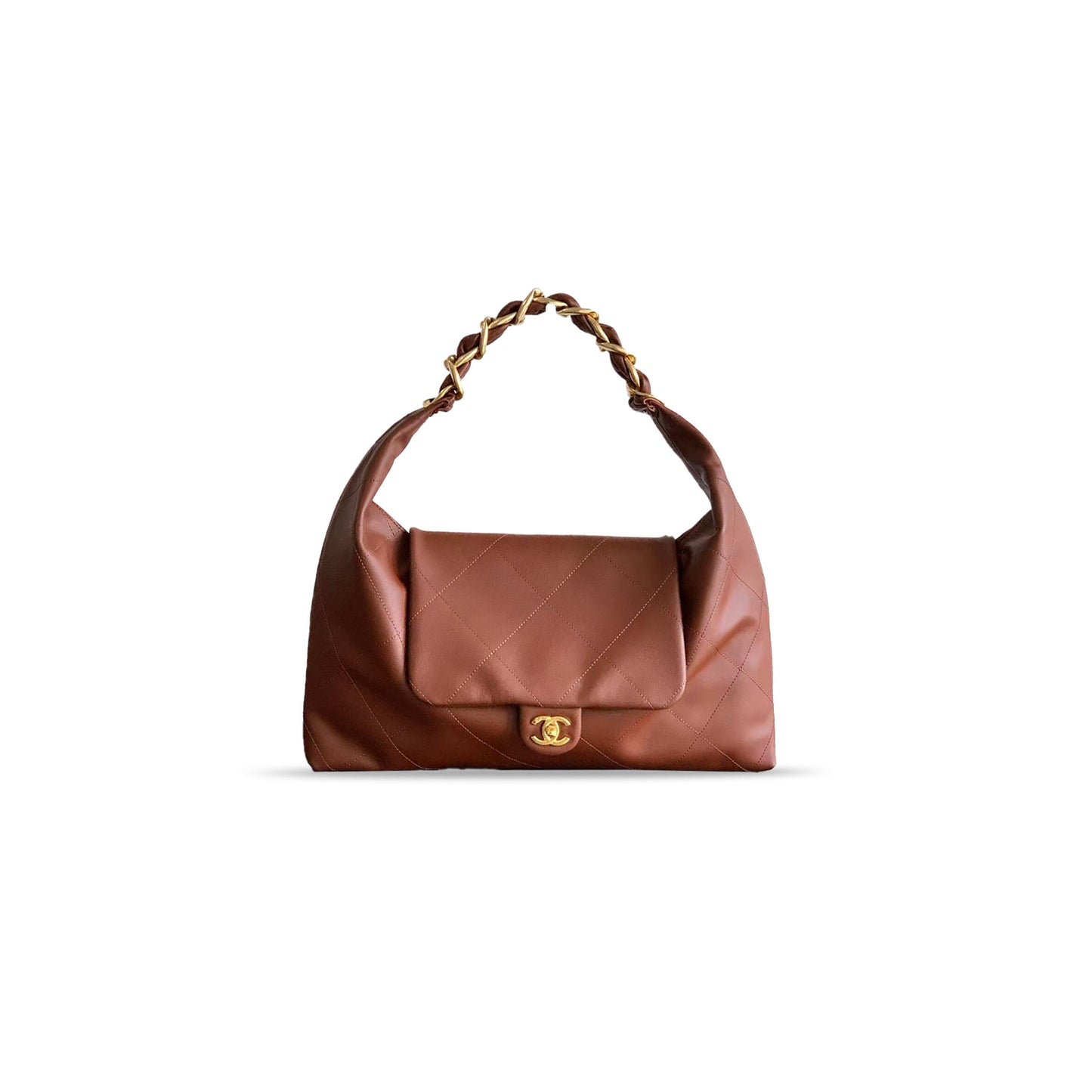 Ch**el hobo bag in brown leather as5853 (43*33*7cm)