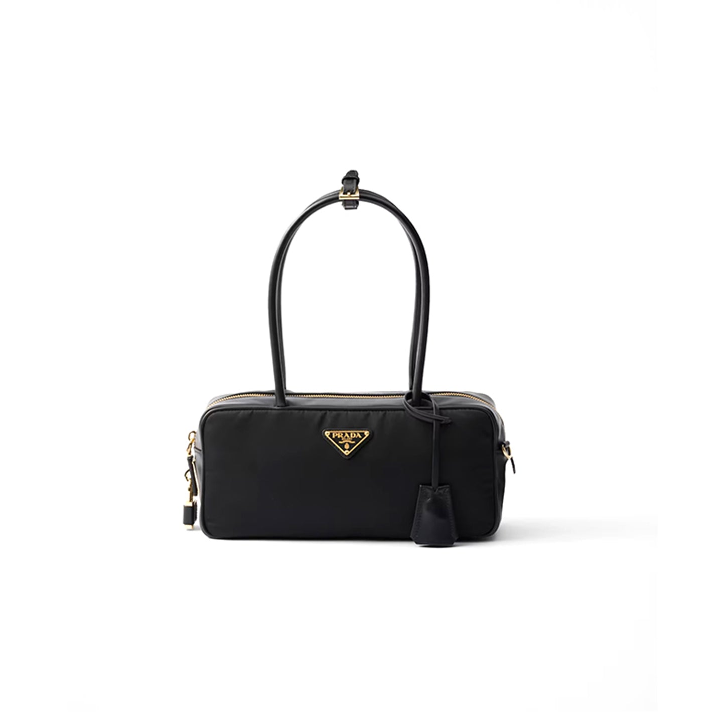 Pra*a re-nylon and leather small top-handle bag with padlock 1bb133 (28*13*8cm)