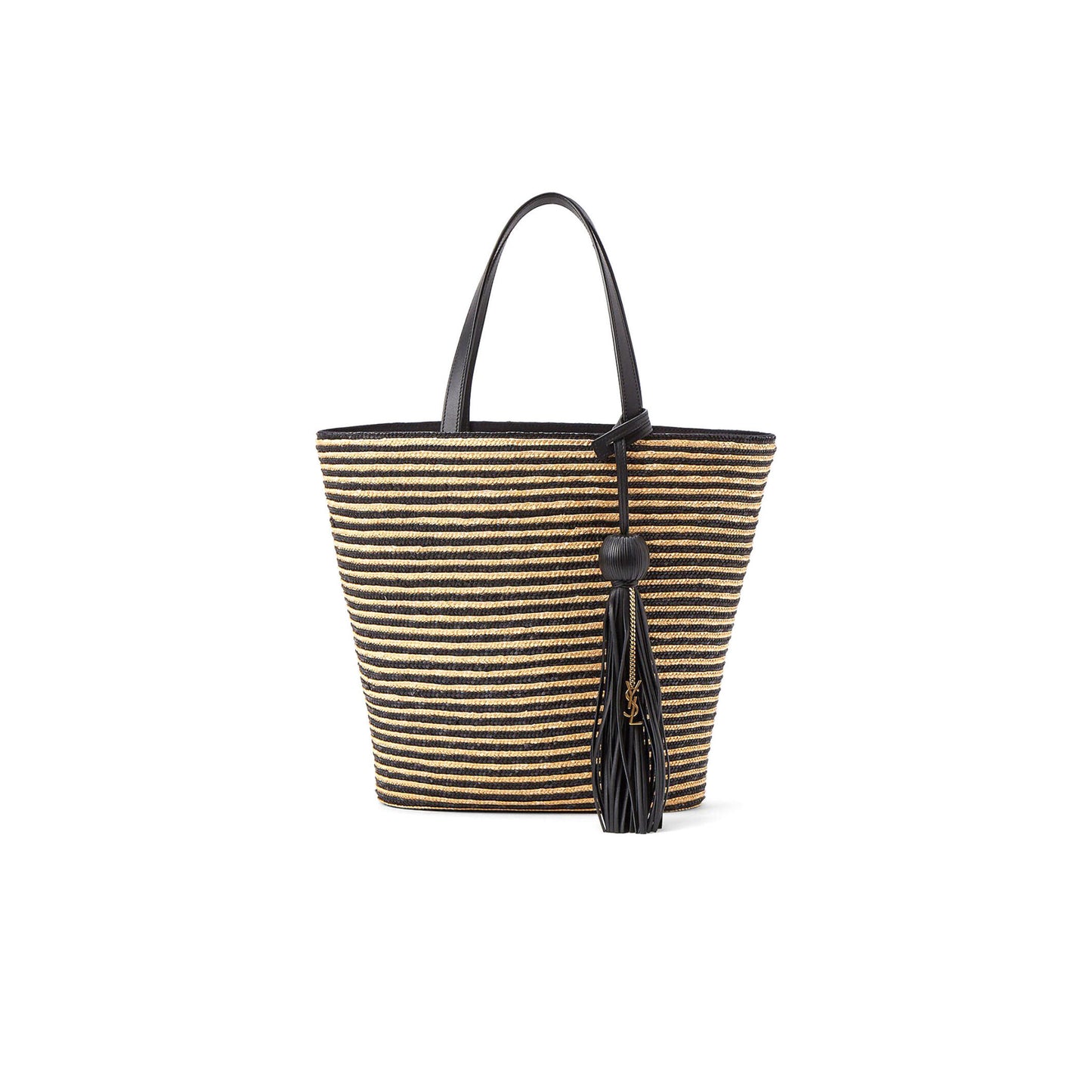 y*l Sa**t Lau*nt striped tote in raffia and leather 600308 (30*28*15cm)