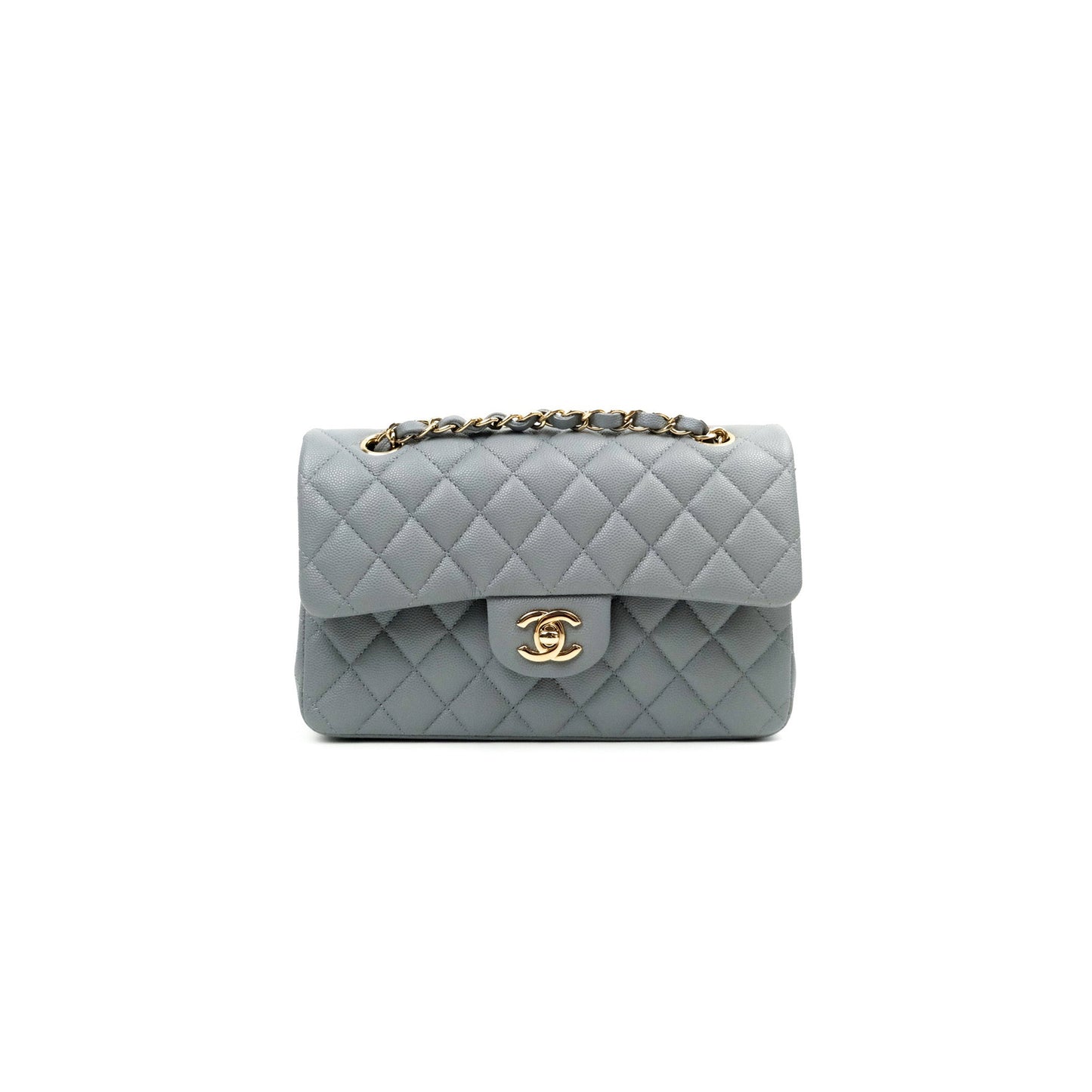 Ch*el classic small flap grey caviar light gold hardware a37586 (23*14.5*6cm)