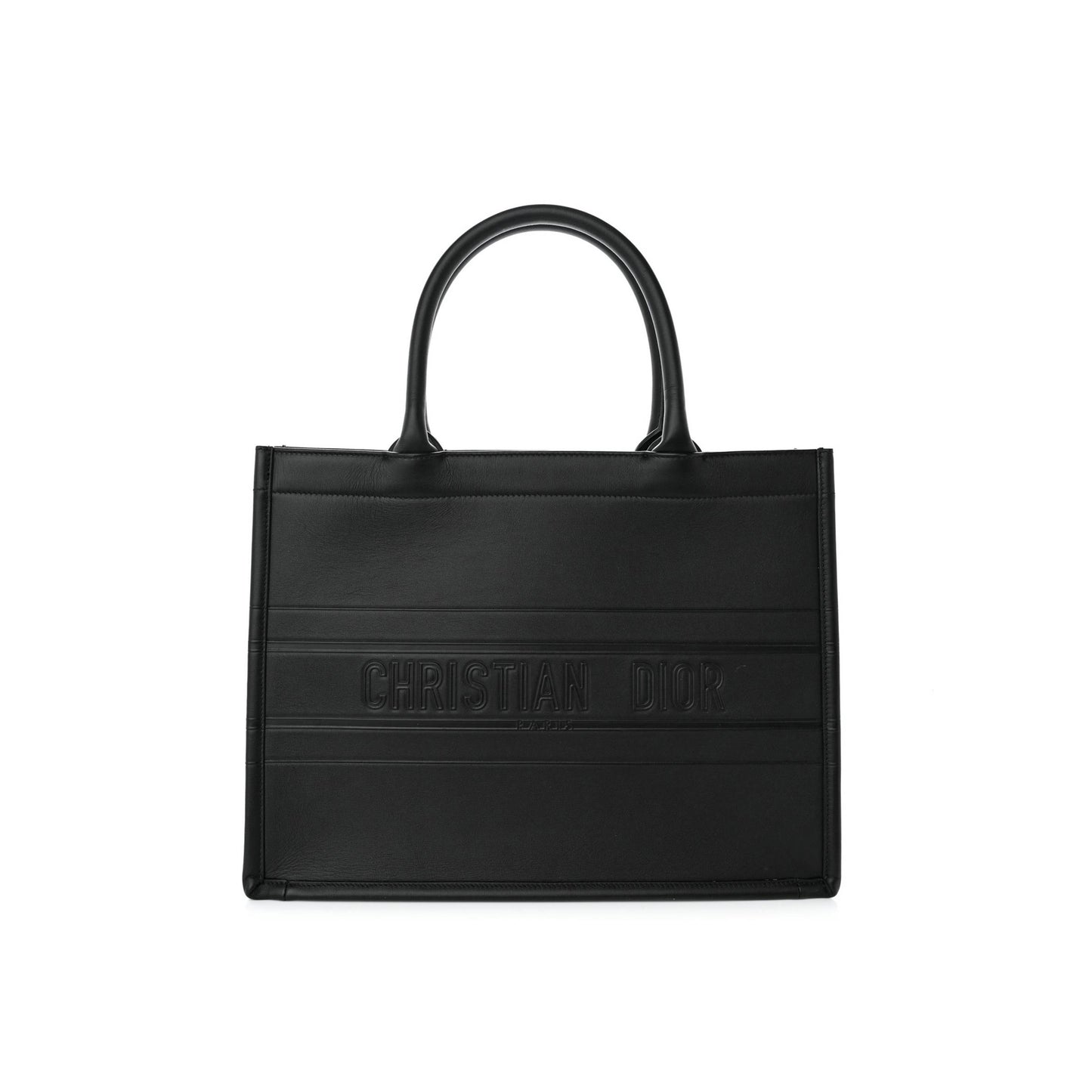 D*or calfskin embossed medium book tote black (36*27*17.8cm)