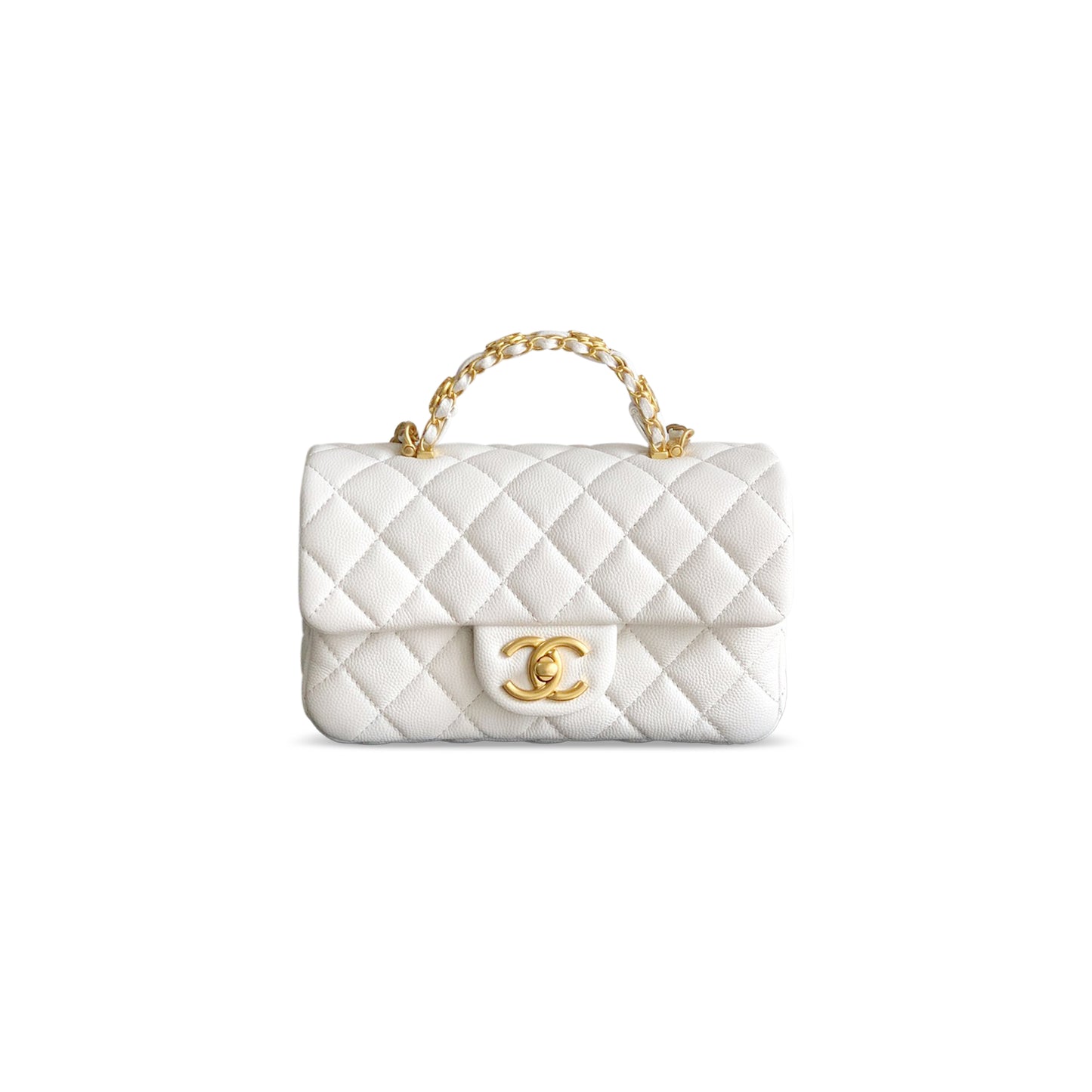 Ch*el small flap bag with top handle grained calfskin as5702 (22.5*13.5*6cm)