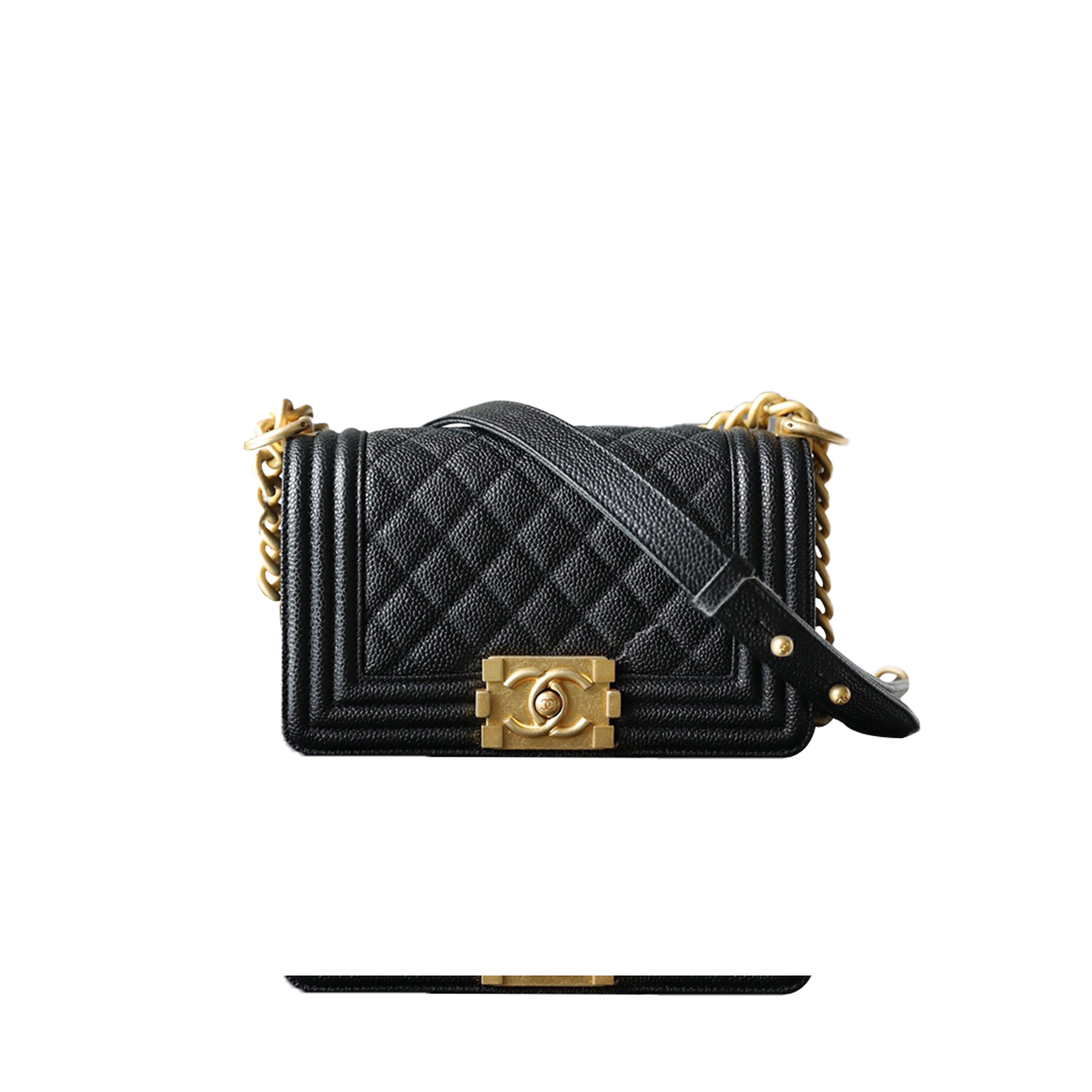 Ch*el master small black caviar le boy flap bag with gold chain a67085 (20.5*12*8.5cm)