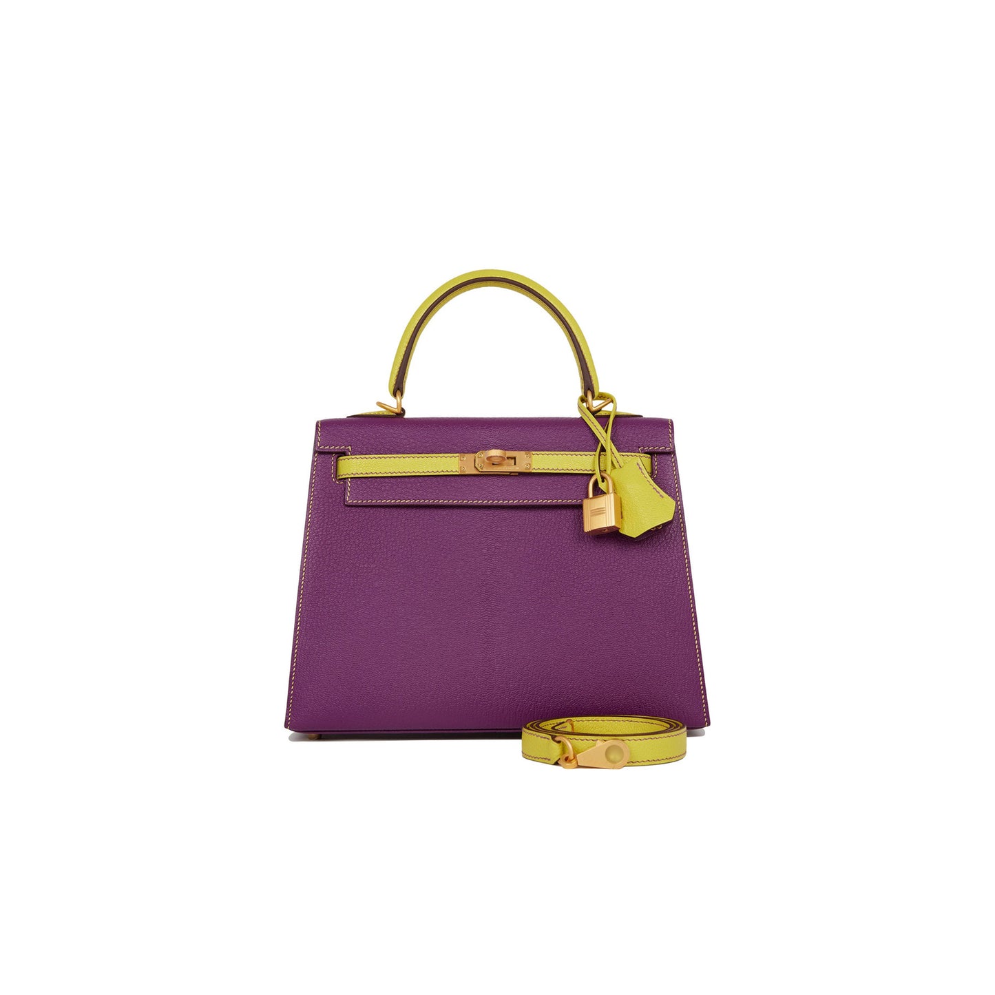H**mes special order (hss) kelly sellier 25 anemone and lime chevre brushed gold hardware handmade (25*17*7)