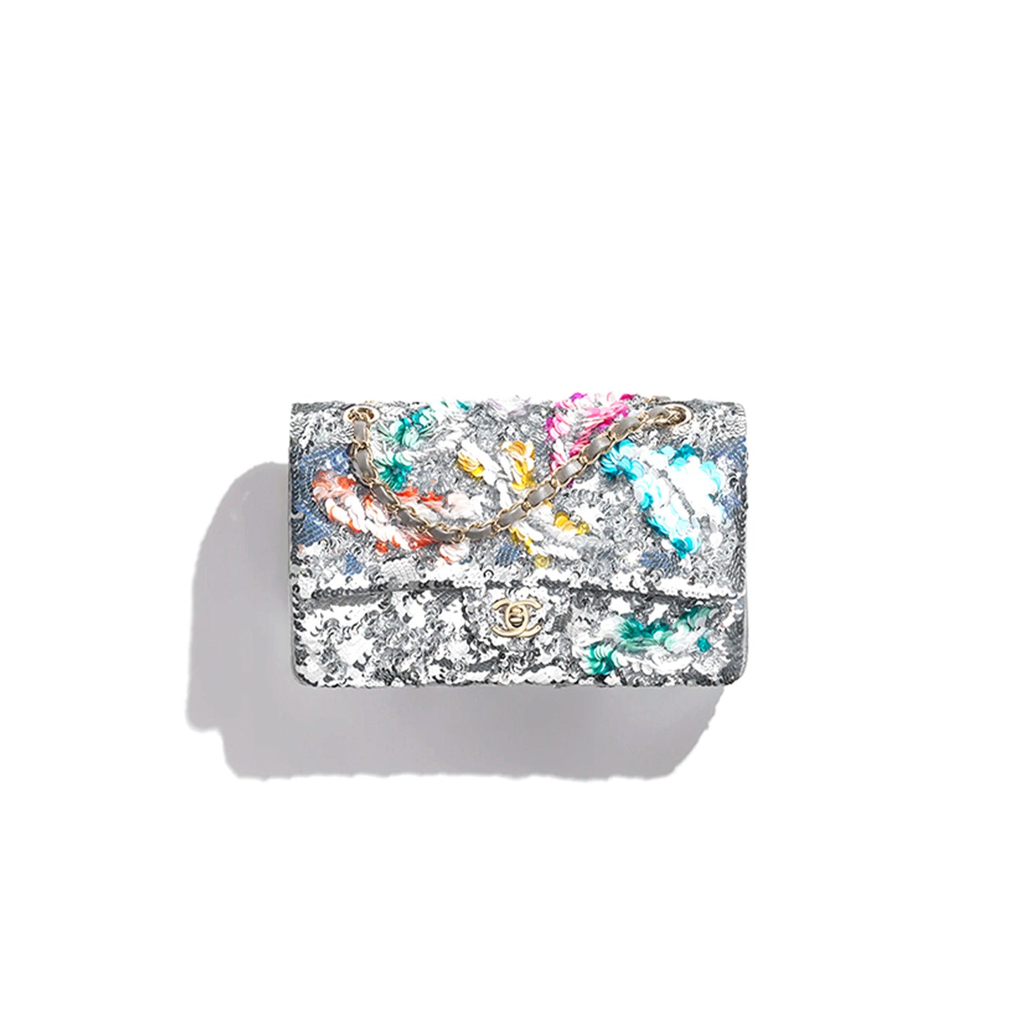 Ch*el classic 11.12 handbag embroidered satin, sequins, glass pearls a01112 (25.5*15.5*6.5cm)