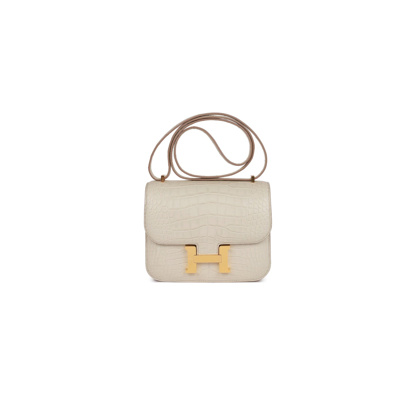H**mes constance 18 beton matte alligator gold hardware (18cm)