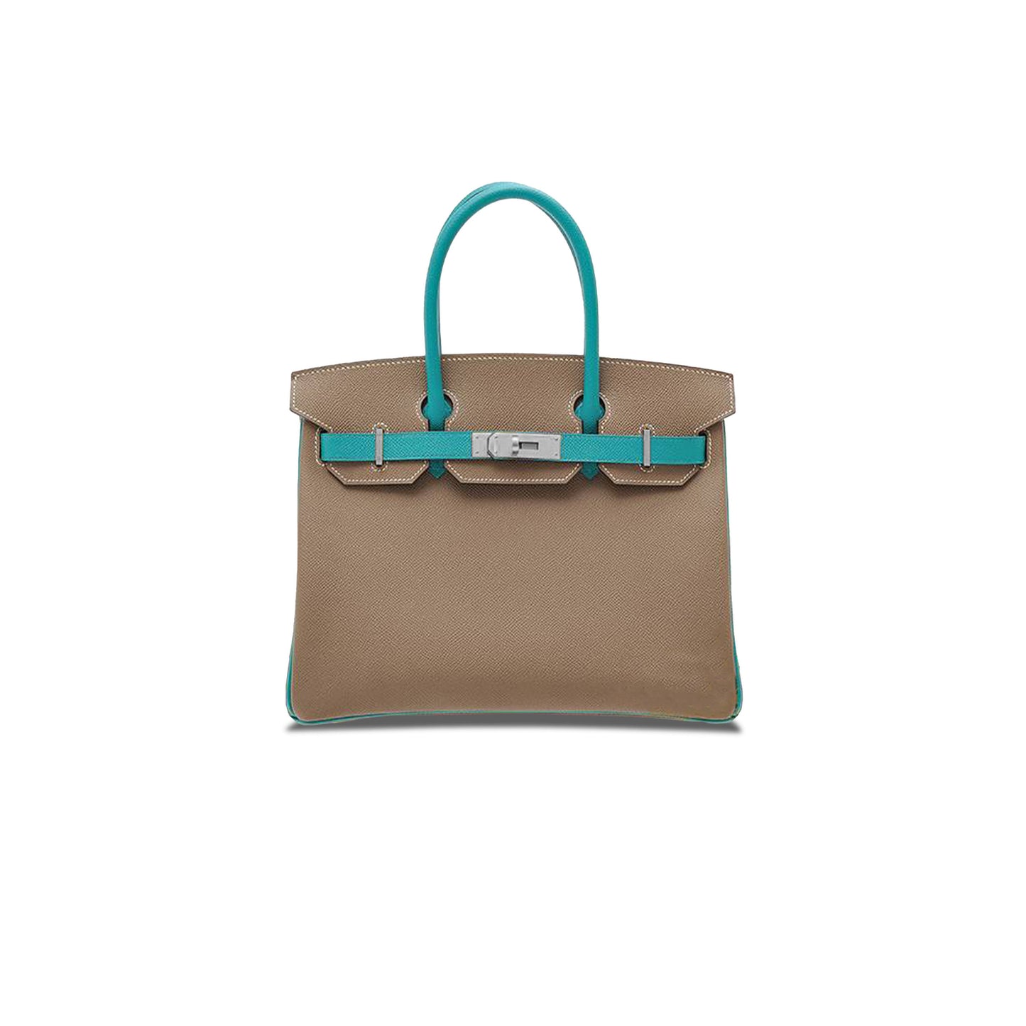 H**mes birkin 30 epsom elephant grey and peacock blue silver buckle bag h028369ck63 (30*23*15cm)