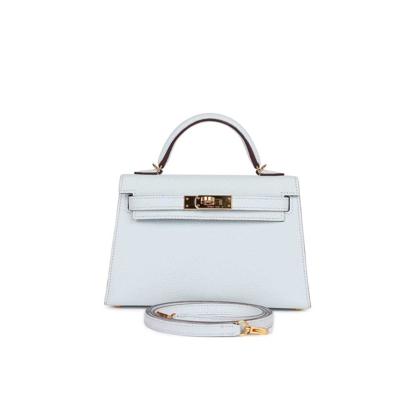 H**mes mini H**mes kelly sellier 20 bleu brume chevre gold hardware (19*12*5.5cm)