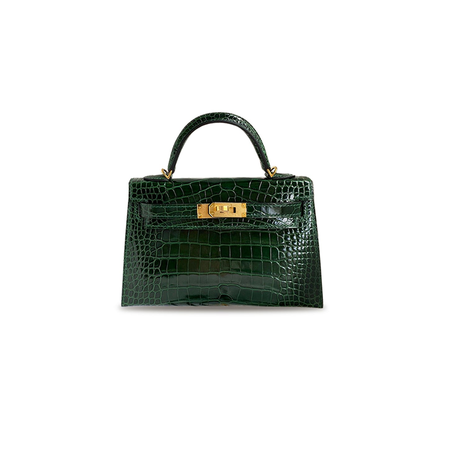 H**mes master mini kelly ii shiny crocodile emerald gold buckle (19*12*5.5cm)