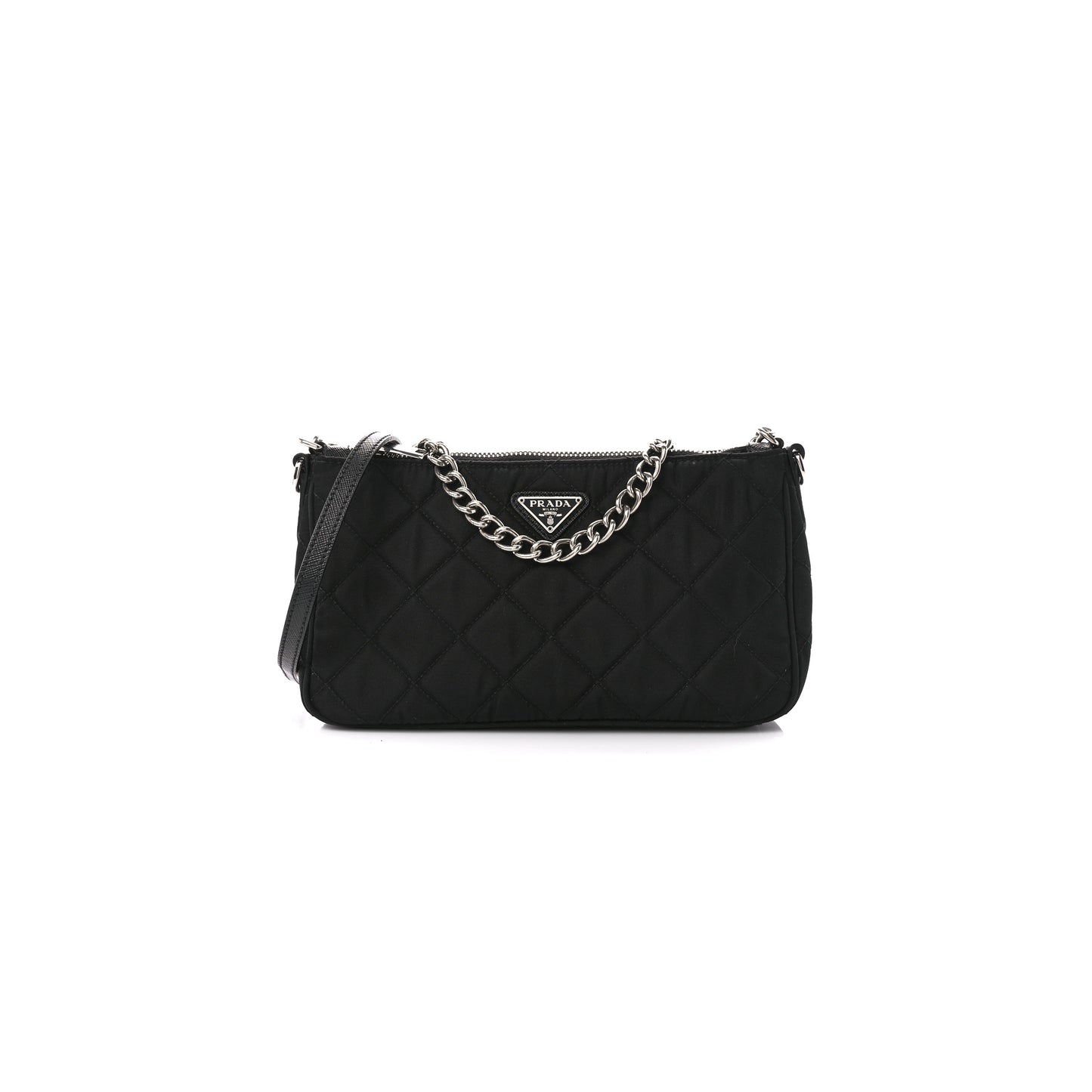 Pra*a nylon tessuto impuntu quilted crossbody bag black (23*13*6cm)