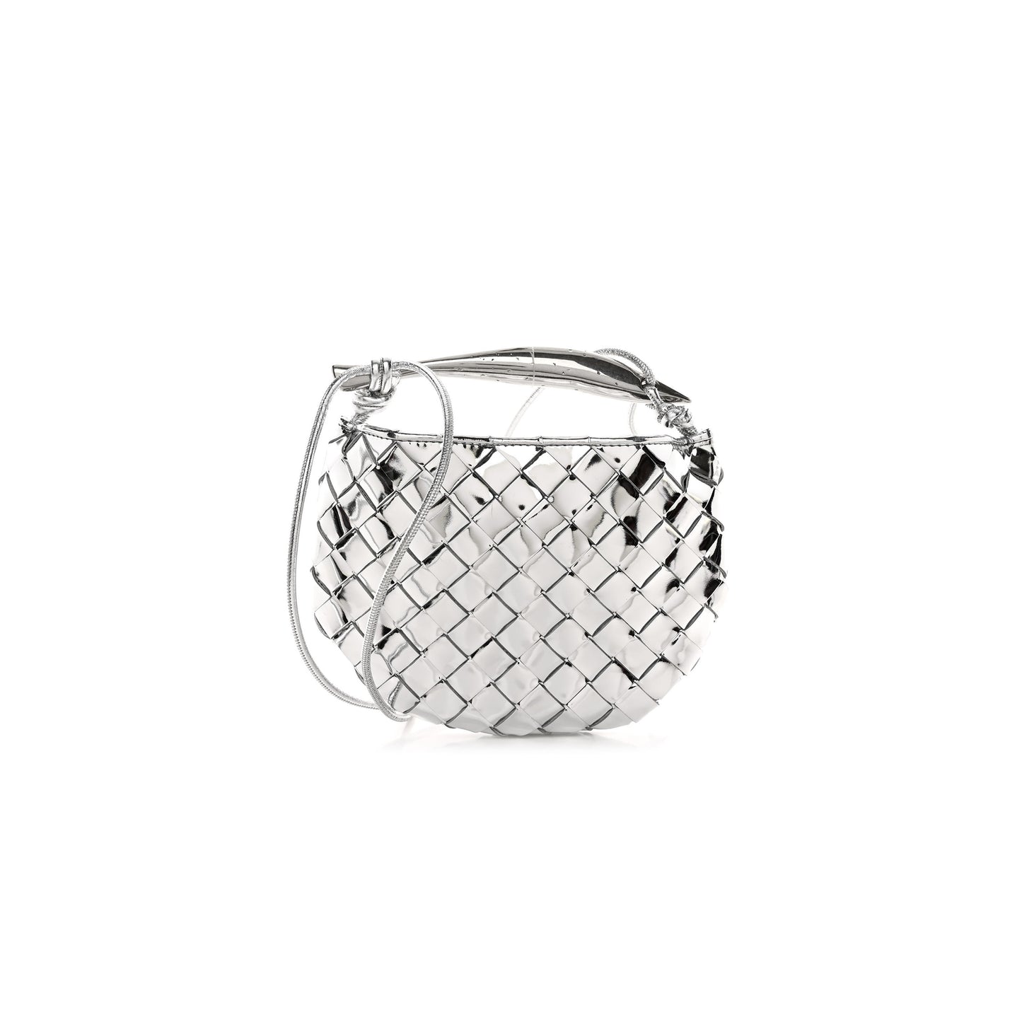 bo*te*ga Ve*ne*ta mirror laminated nappa intrecciato mini sardine bag silver (20*15*3cm)