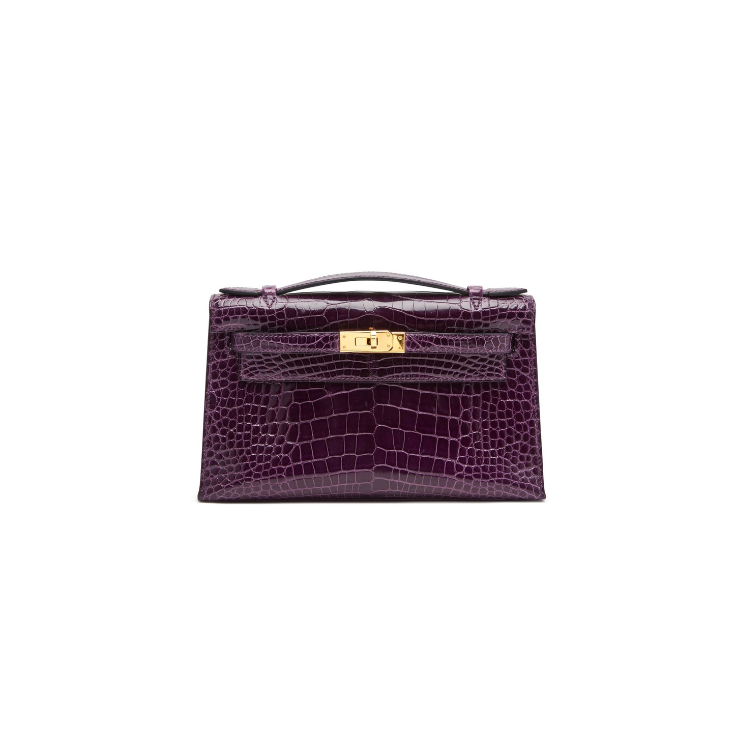 H**mes master amethyst kelly pochette in shiny alligator mississippiensis with gold hardware (22*14*7cm)