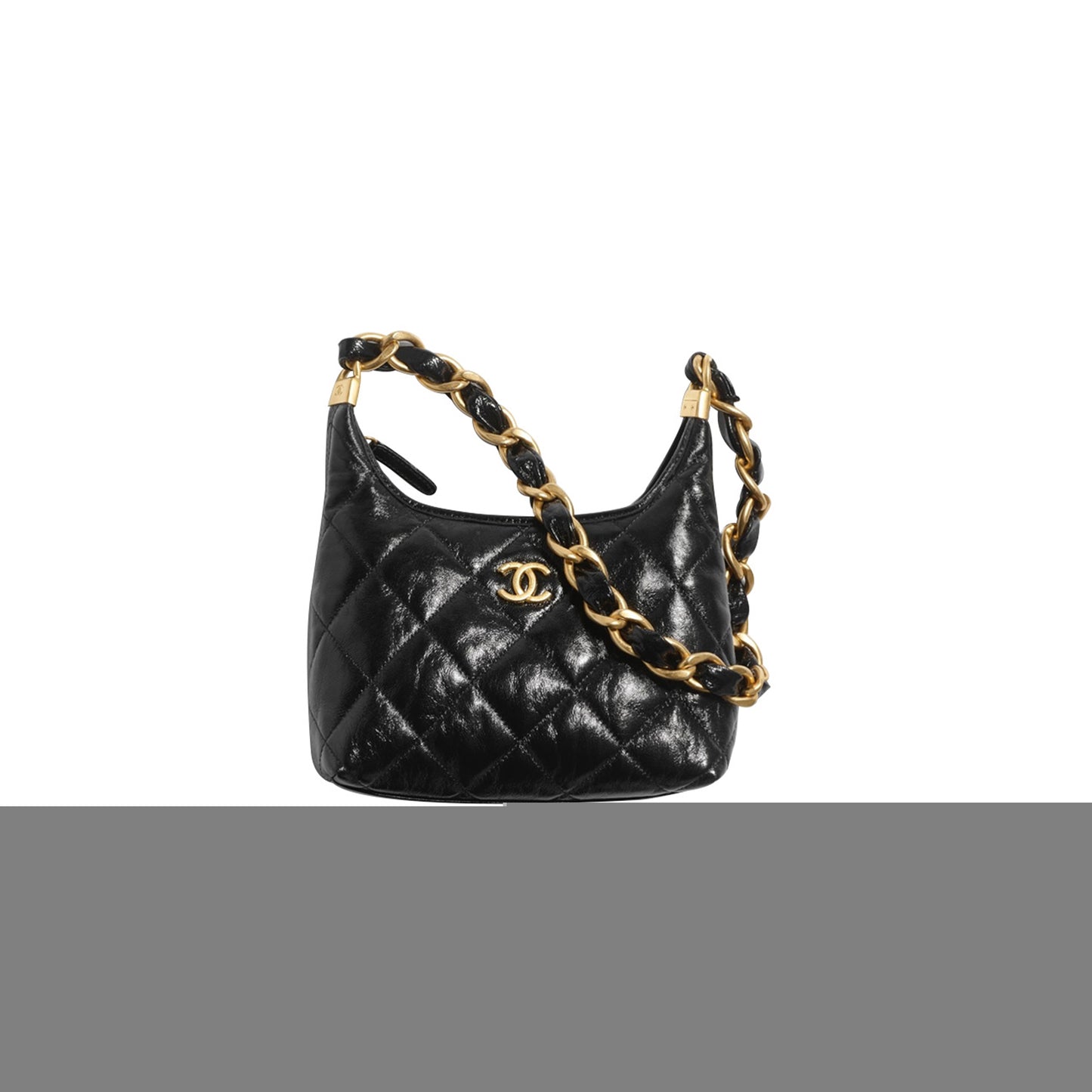 Ch*el master small hobo bagshiny lambskin goldtone metallic black as4922 (22.5*19.5*8.5cm)