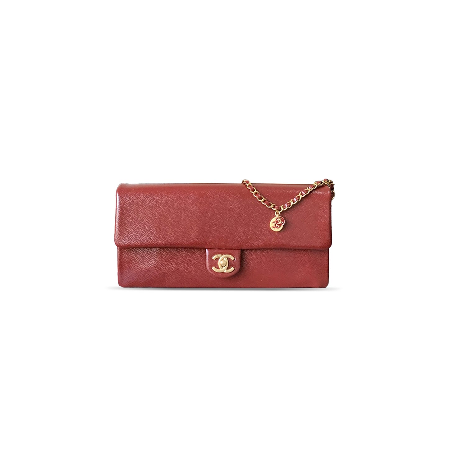 Ch**el master flap bag grained shiny calfskin & gold-tone metal as5182 (33*16*5cm)
