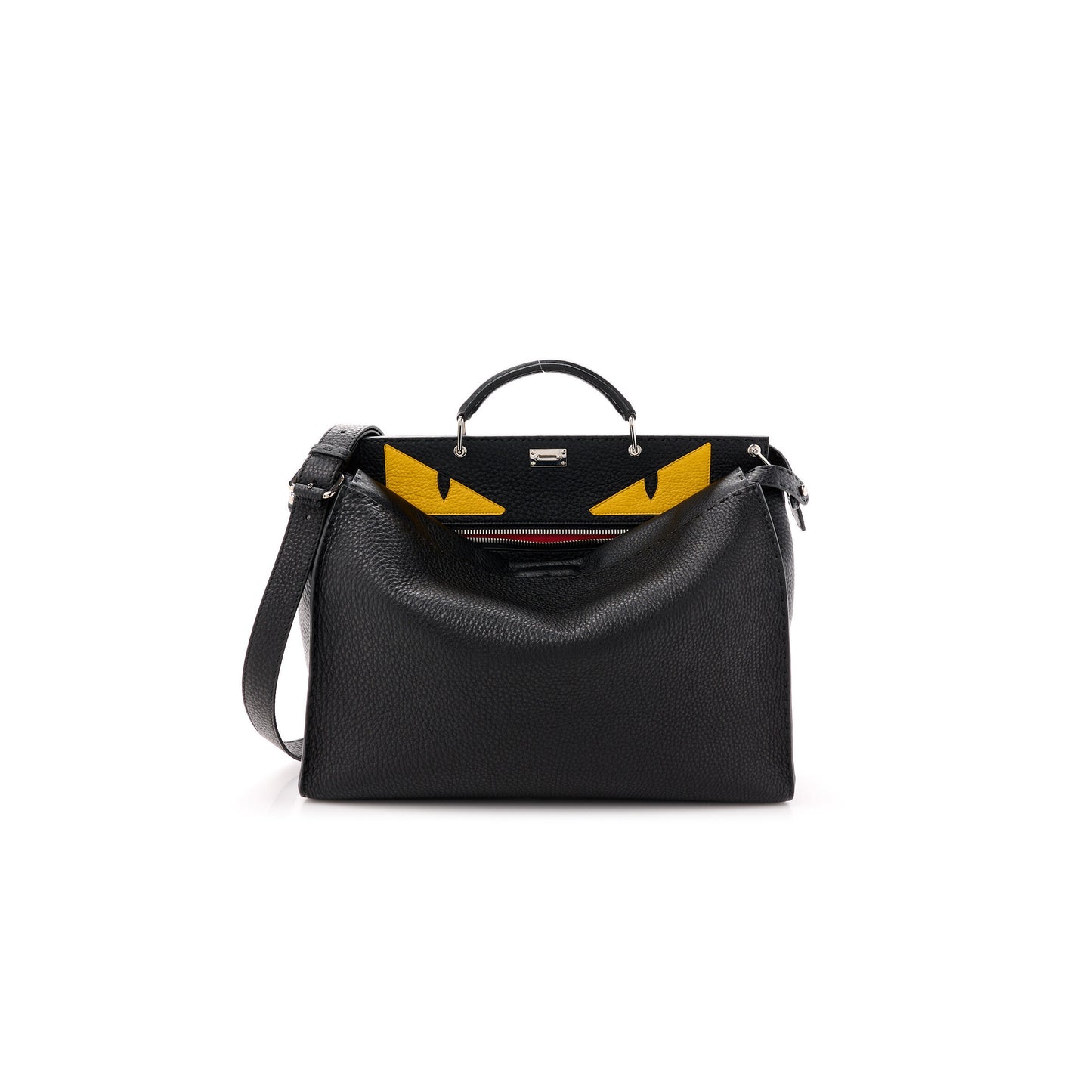 F**di cuoio romano selleria monster eyes inlay large peekaboo satchel black sunflower (42*34*18cm)